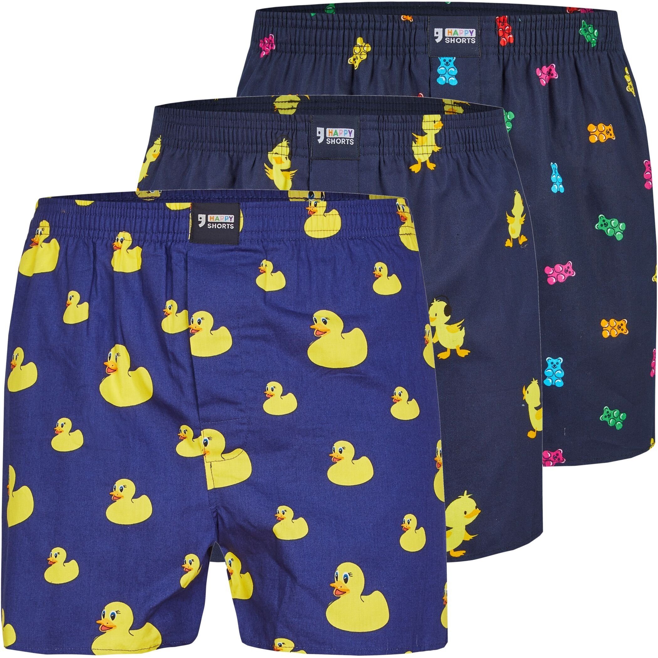 HAPPY SHORTS Boxershorts 3er Pack HAPPY SHORTS Boxershorts Webboxer Boxer Sets zur Auswahl (1-St) Ente - Küken - Gummibär