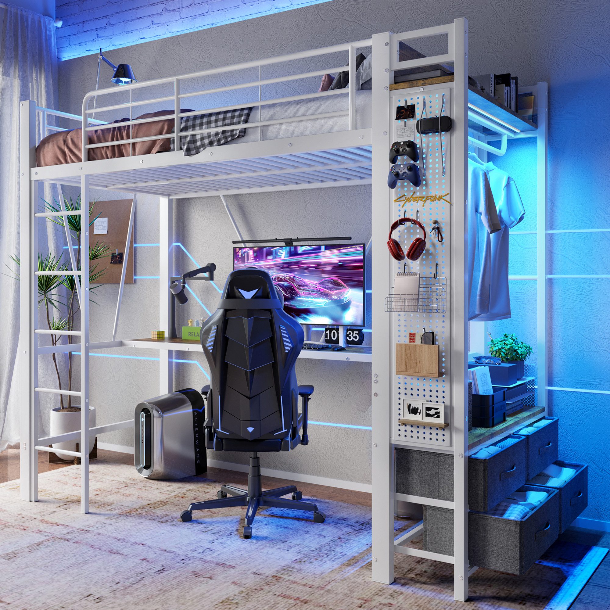 TavilaEcon Hochbett mit Trockenstab & Einlegeböden, 4 Schubladen, USB+TYPE- günstig online kaufen