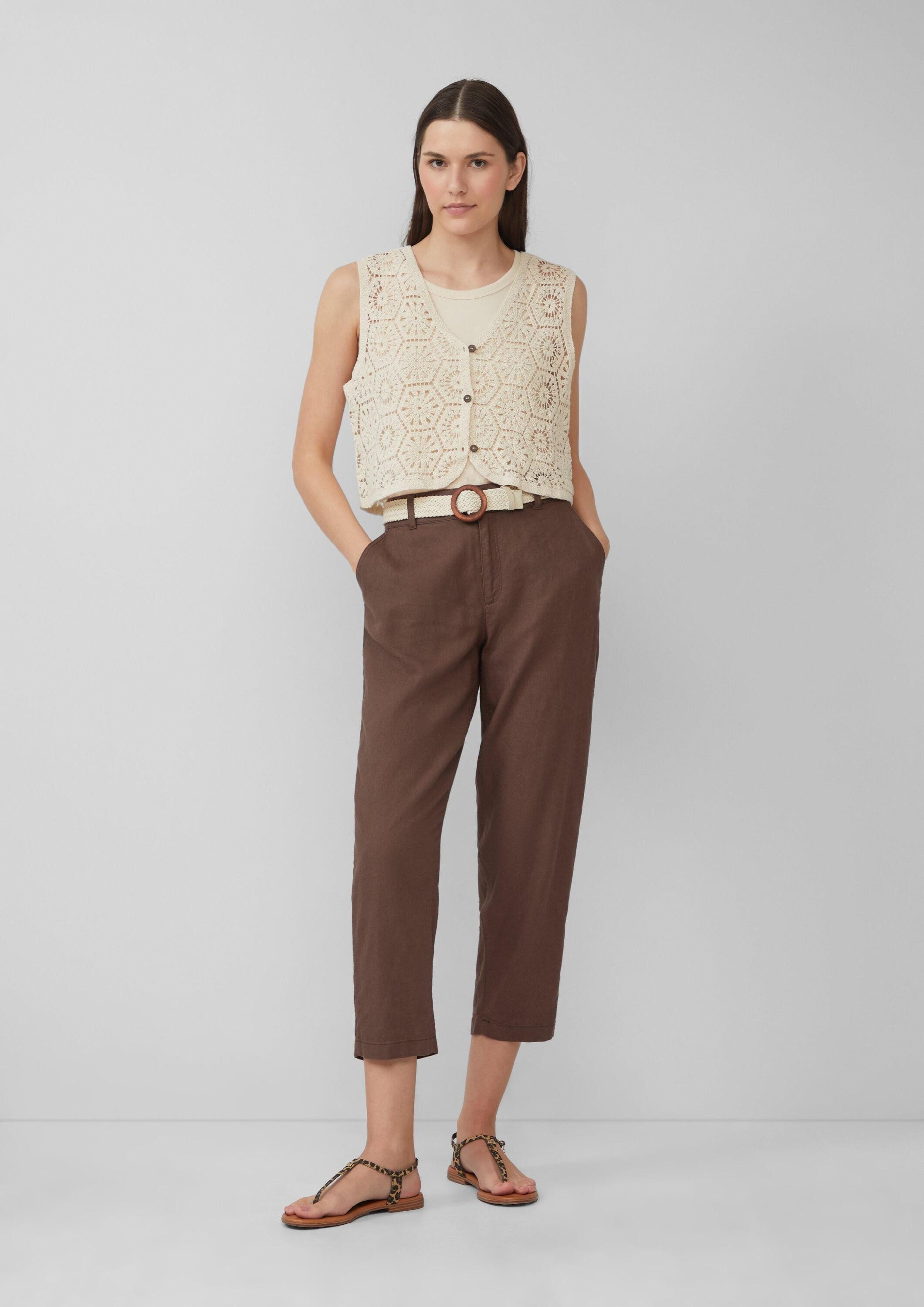s.Oliver 7/8-Hose Hose Cropped Chino aus Leinenmix mit geflochtenem Gürtel