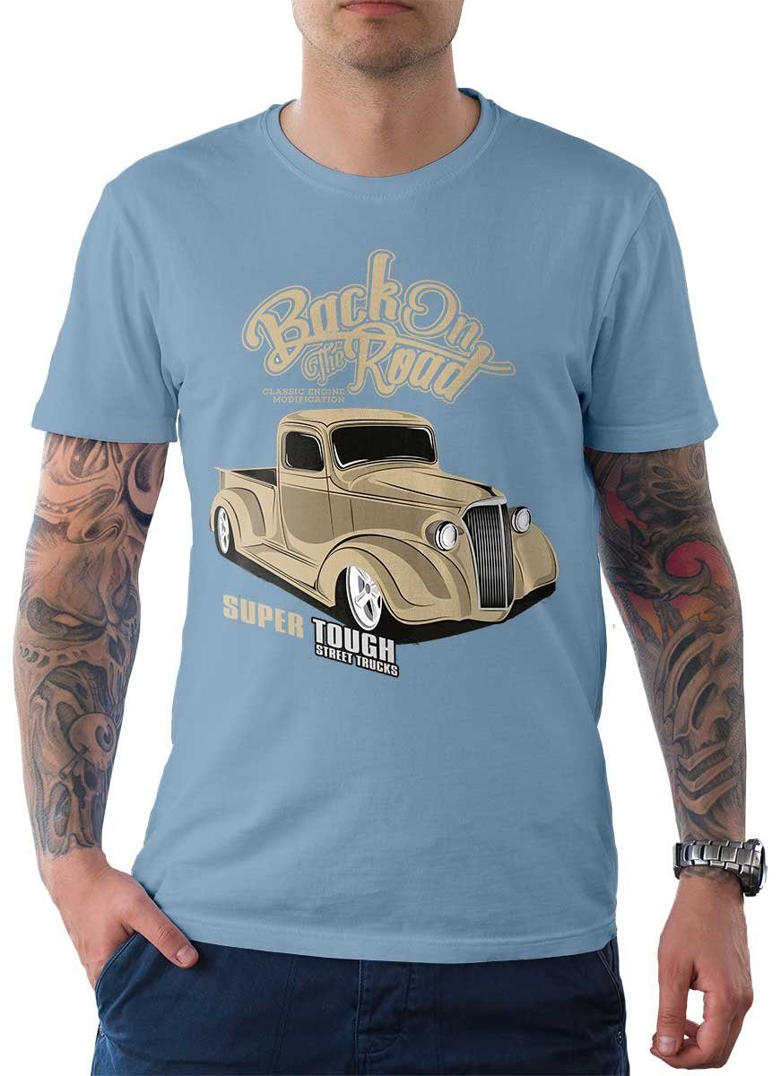 Tee Truck mit Motiv Herren T-Shirt Wheels Rebel Street Auto On / US-Car Hellblau Bomberjacke