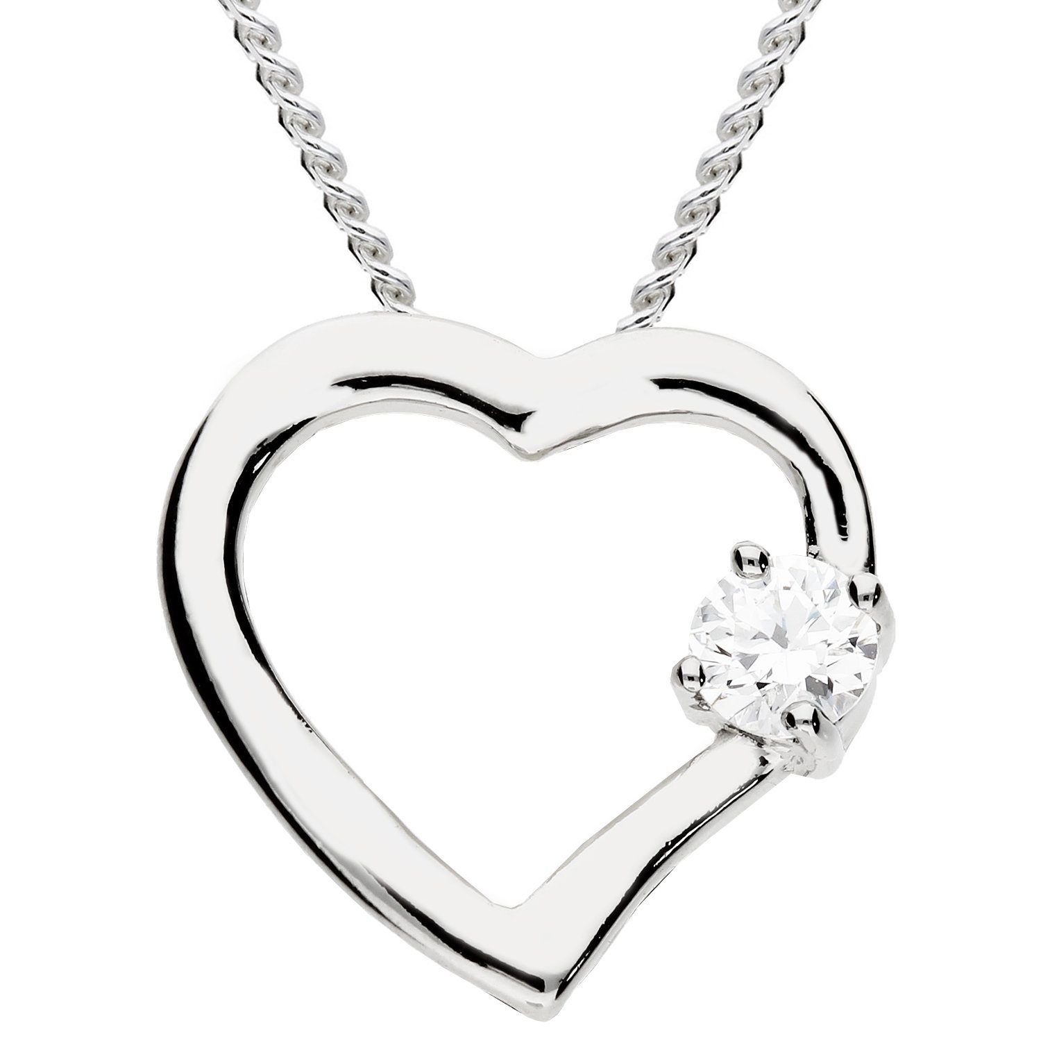 Kette mit Anhänger 925 Silber Kette Offenes Herz Anhänger Zirkonia Stein Herzkette weiß