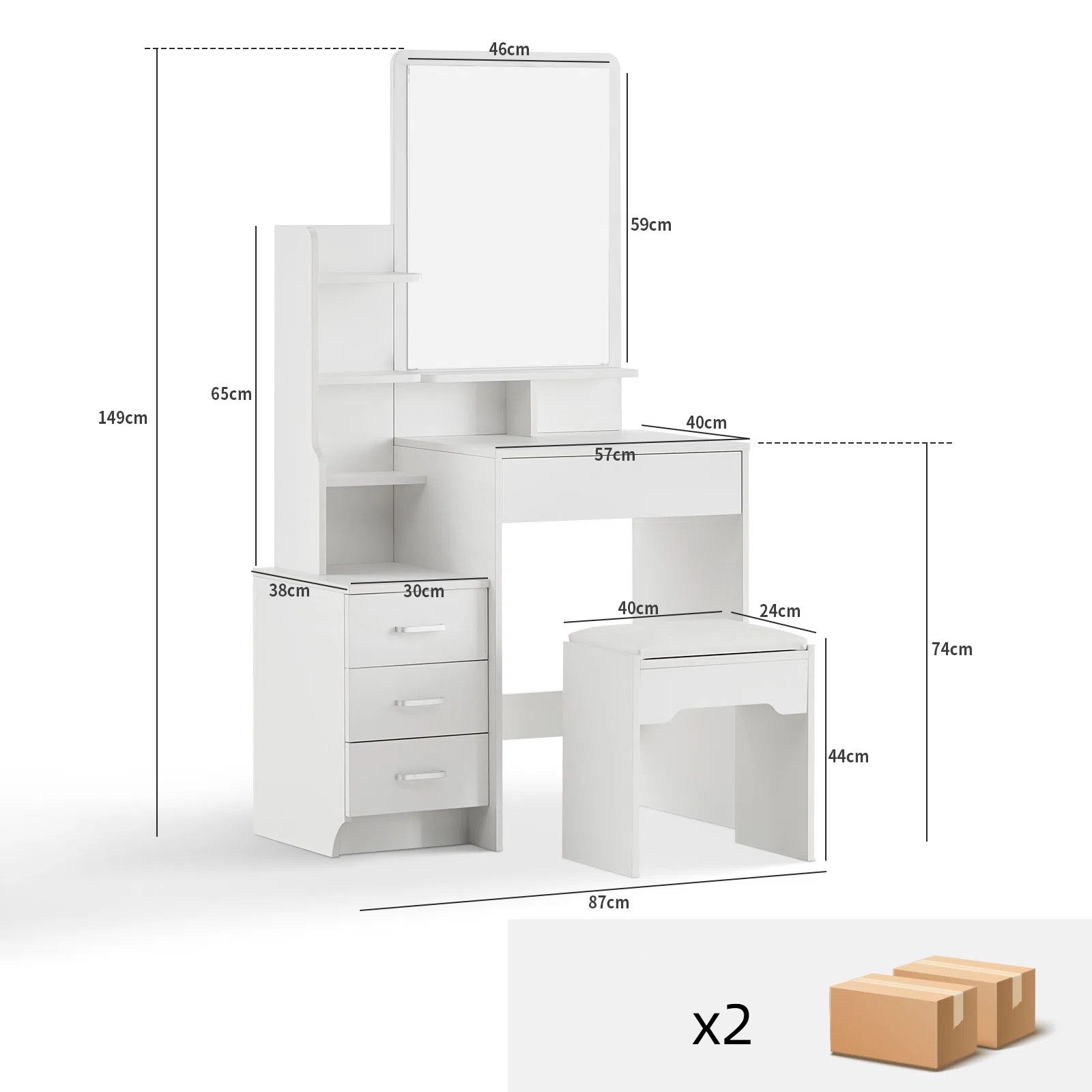 Ofcasa Schminktisch 87x40x144cm Schminkkommode Set (2 günstig online kaufen