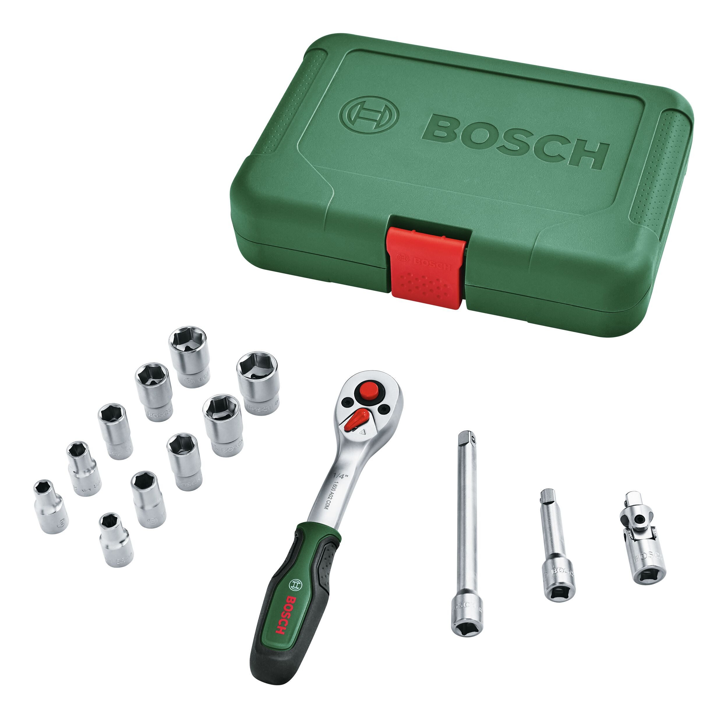 BOSCH Ratschenringschlüssel (14 Teile), Handwerkzeug 1/4"-Ratschen-Set, 14-teilig