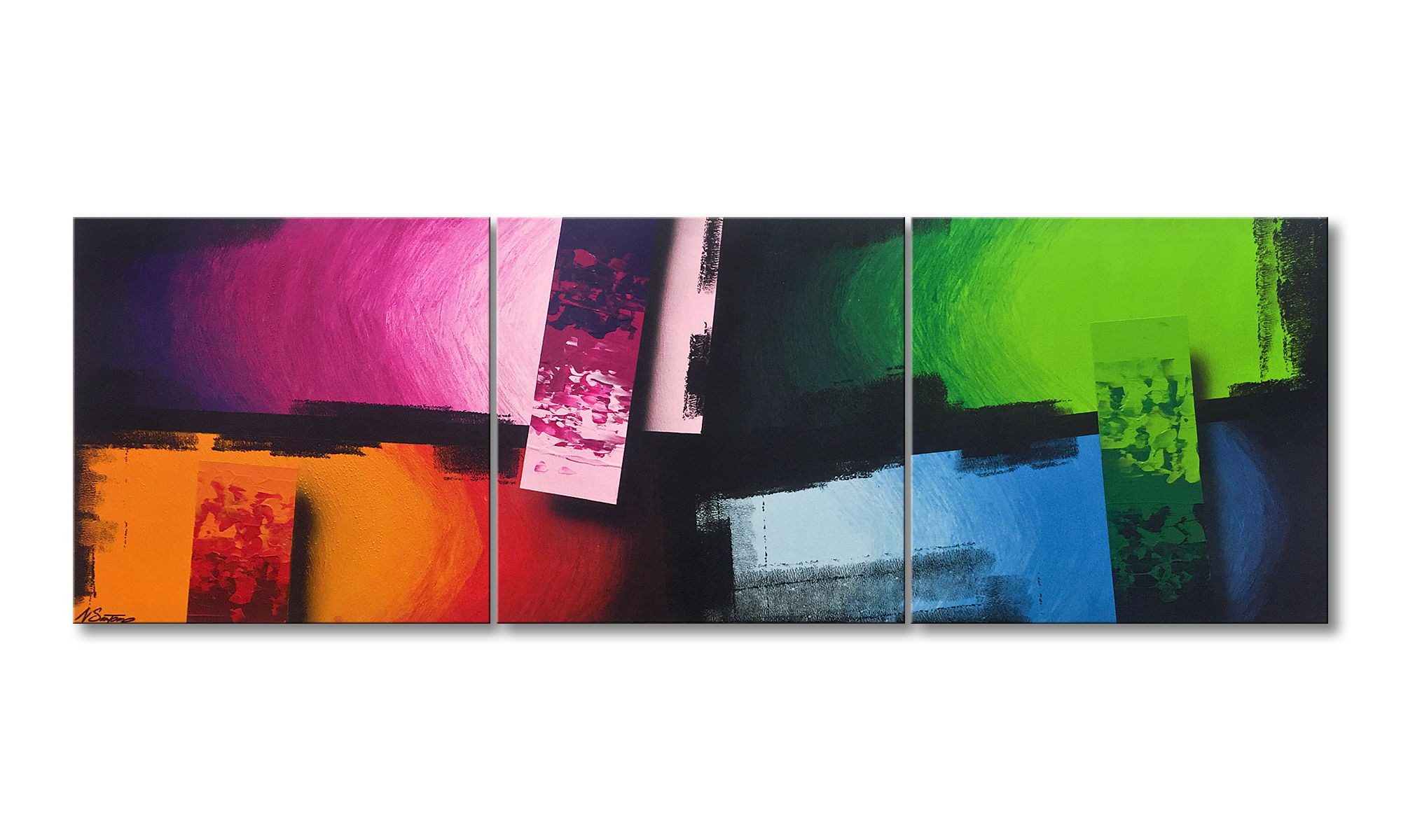 WandbilderXXL XXL-Wandbild Color Clash 210 x 70 cm, Abstraktes Gemälde, handgemaltes Unikat