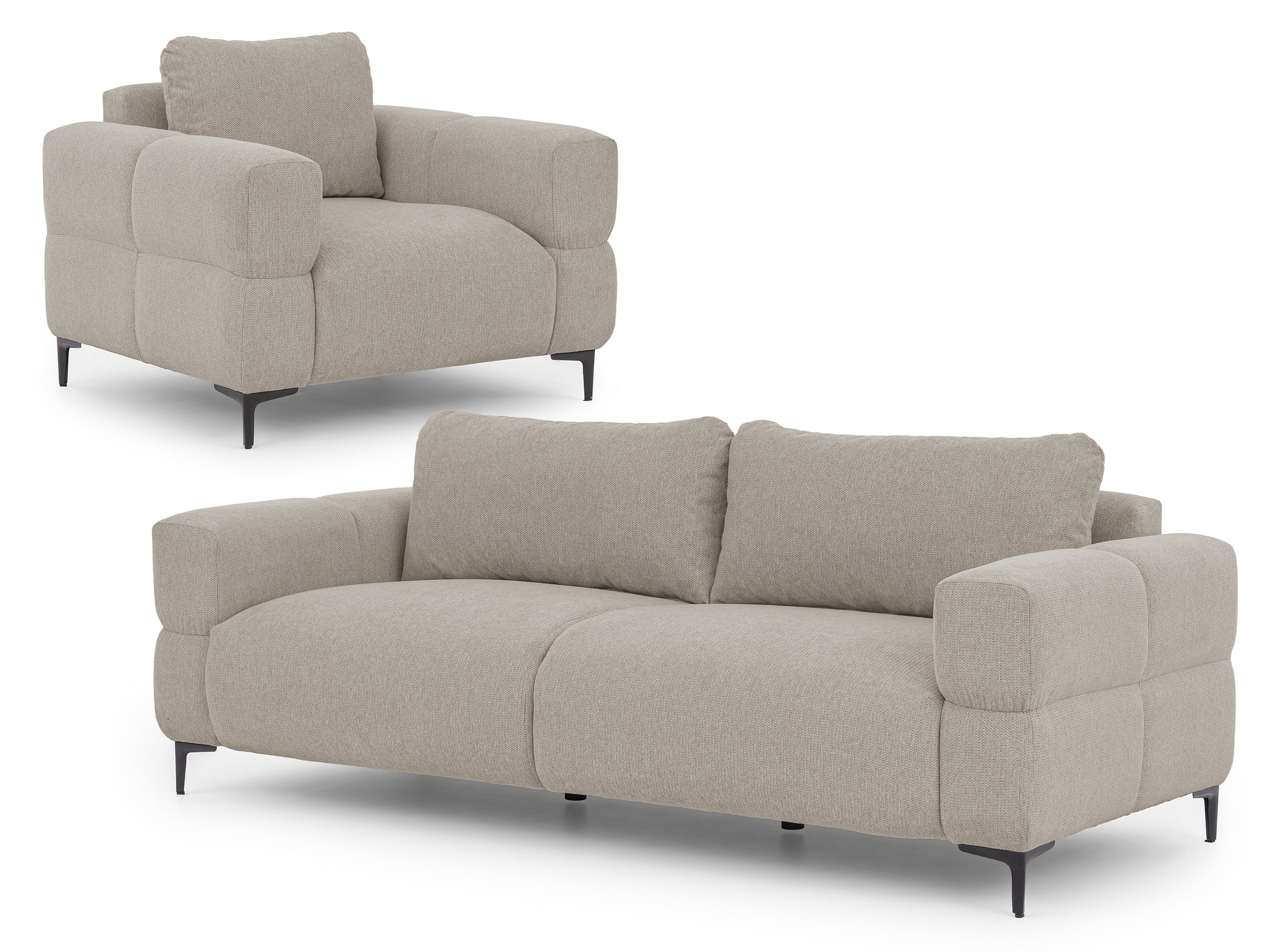 S-Style Möbel Polstergarnitur 3+1 Cardea in Bubble-Optik aus weichem Strukturstoff, mit Wellenfederung und hohem Sitzkomfort