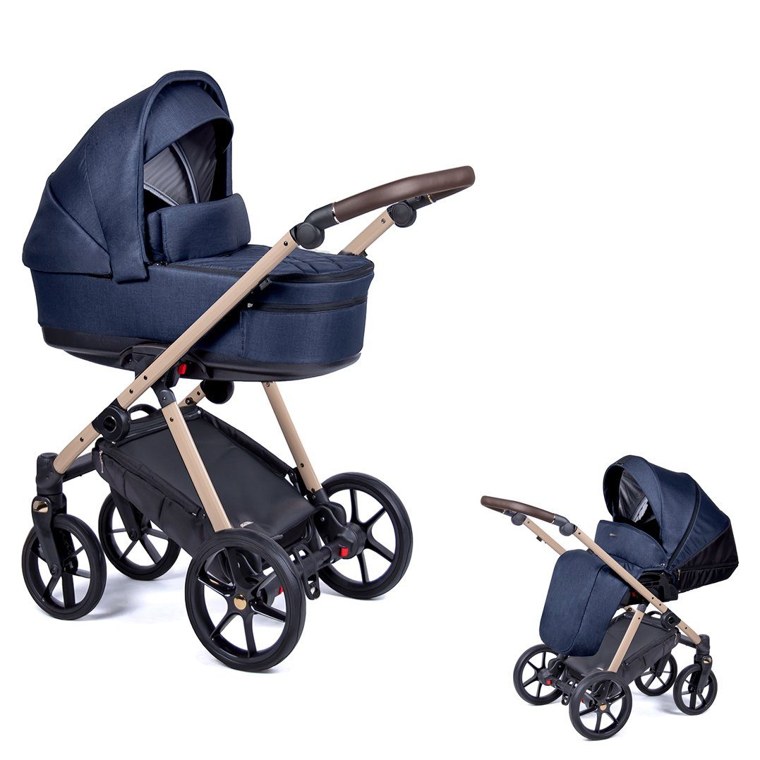 - = 2 24 Gestell Designs - Kinderwagen-Set in Navy 1 babies-on-wheels beige Teile 14 Kombi-Kinderwagen Axxis in