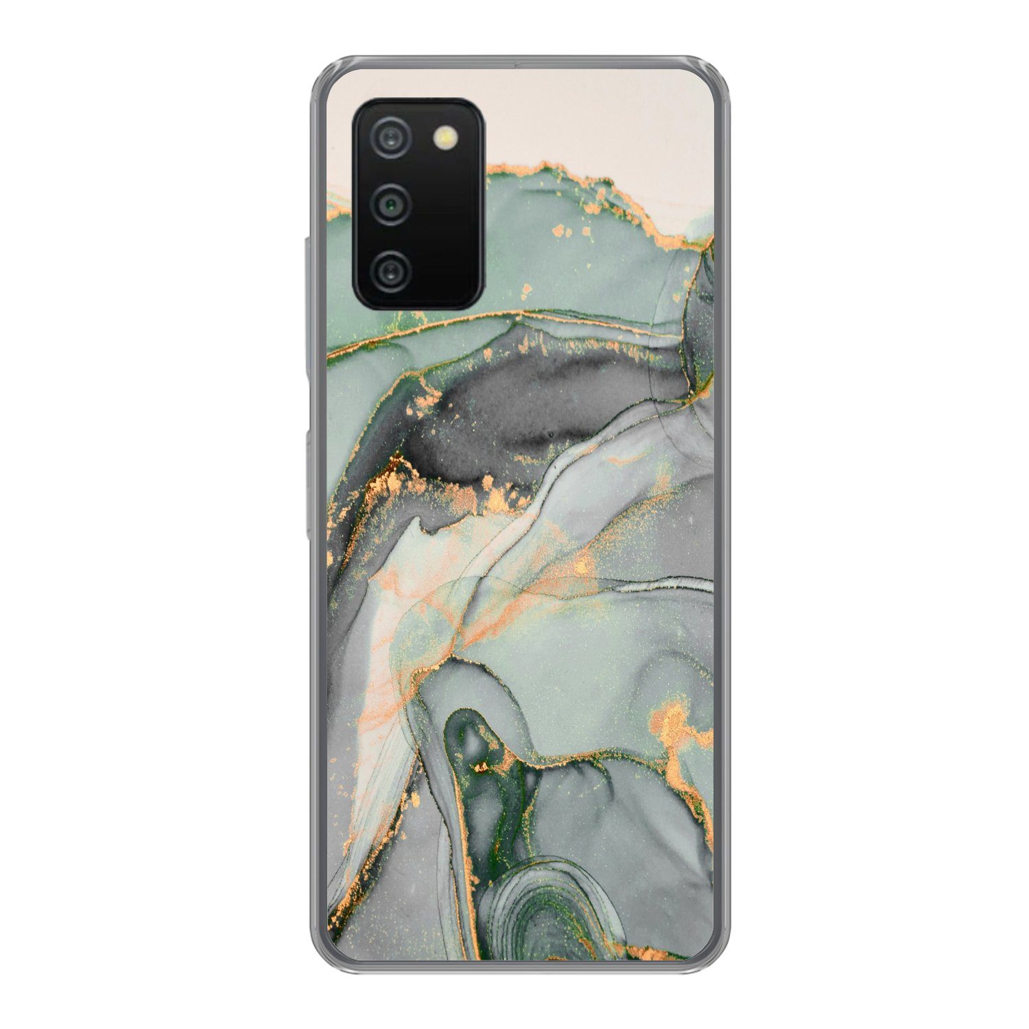 MuchoWow Handyhülle für Samsung Galaxy A03s Gold - Marmor - Grün - Luxus - Glitzer - Marmo, Smartphone-Bumper, Print, Handy Schutzhülle Dünn