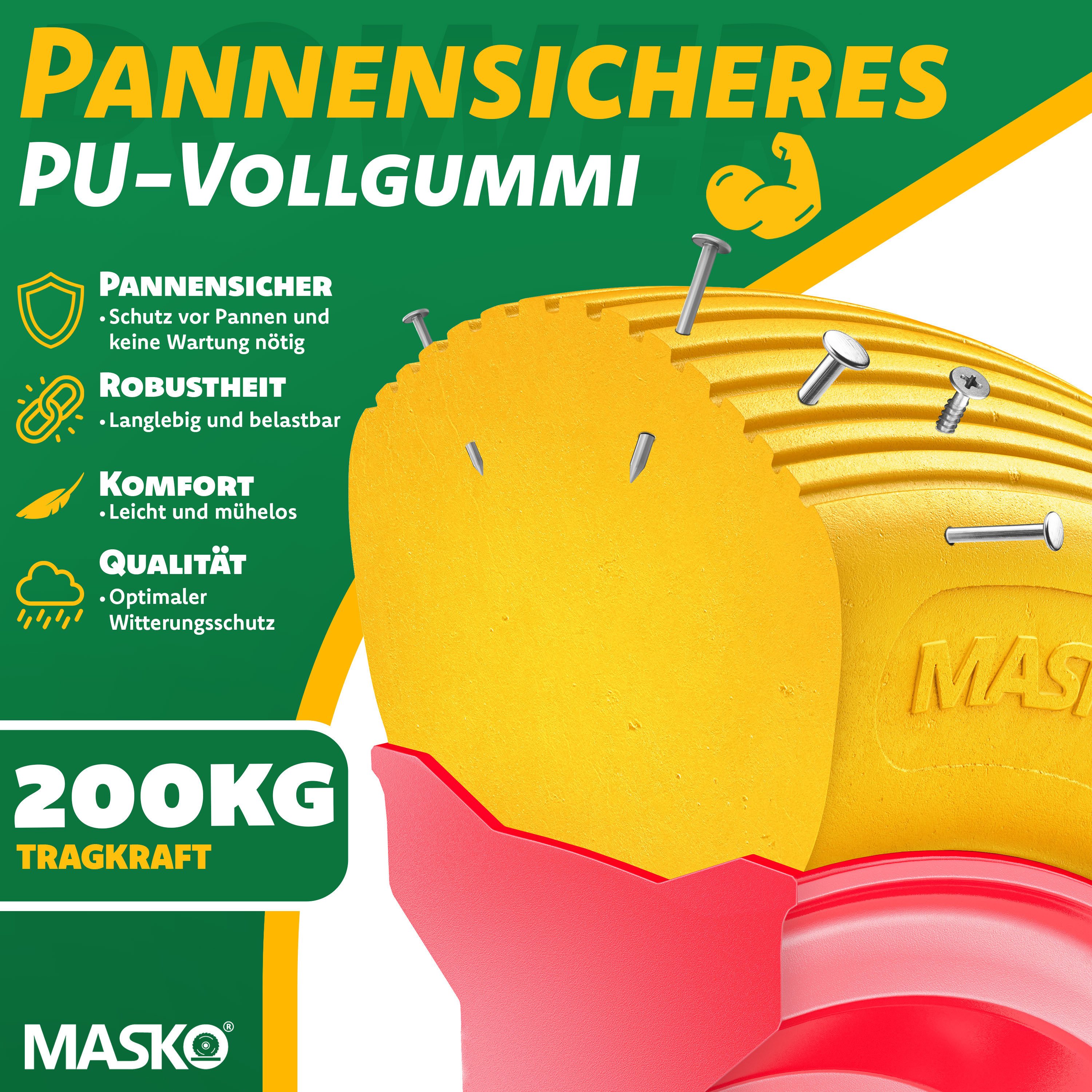 MASKO Schubkarren-Rad, PU Schubkarrenrad Vollgummi 200 kg pannensicher 4.80/4.00-8 Ø