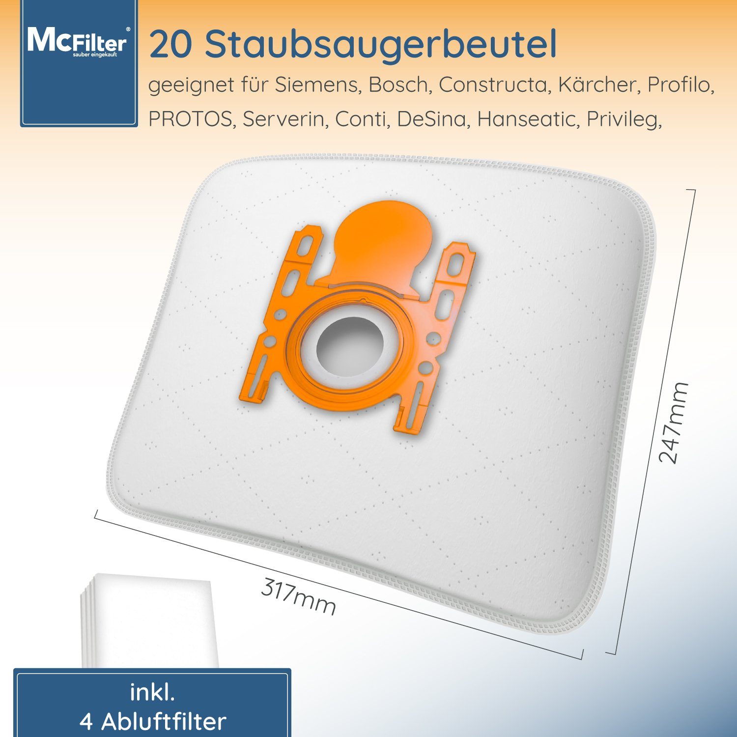 5-lagiger Staubbeutel BBZ41FGALL, für wie für passend inkl. Bosch, St., 20 mit McFilter BGL6TSIL Staubsaugerbeutel Hygieneverschluss, geeignet Staubsauger, Filter