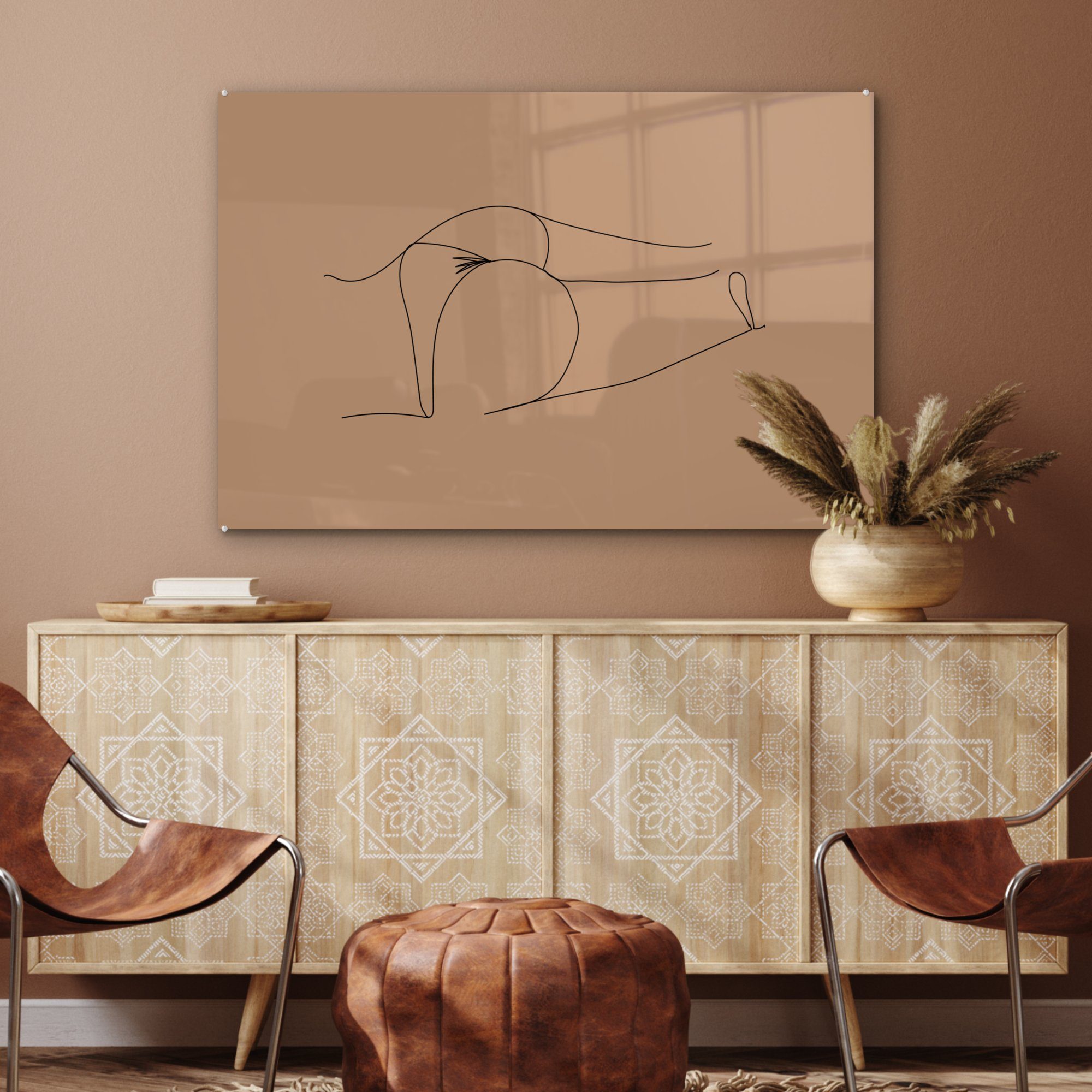 Acrylglasbilder Acrylglasbild Linienkunst MuchoWow Wohnzimmer Schlafzimmer Unterwäsche, St), - (1 & - Frau