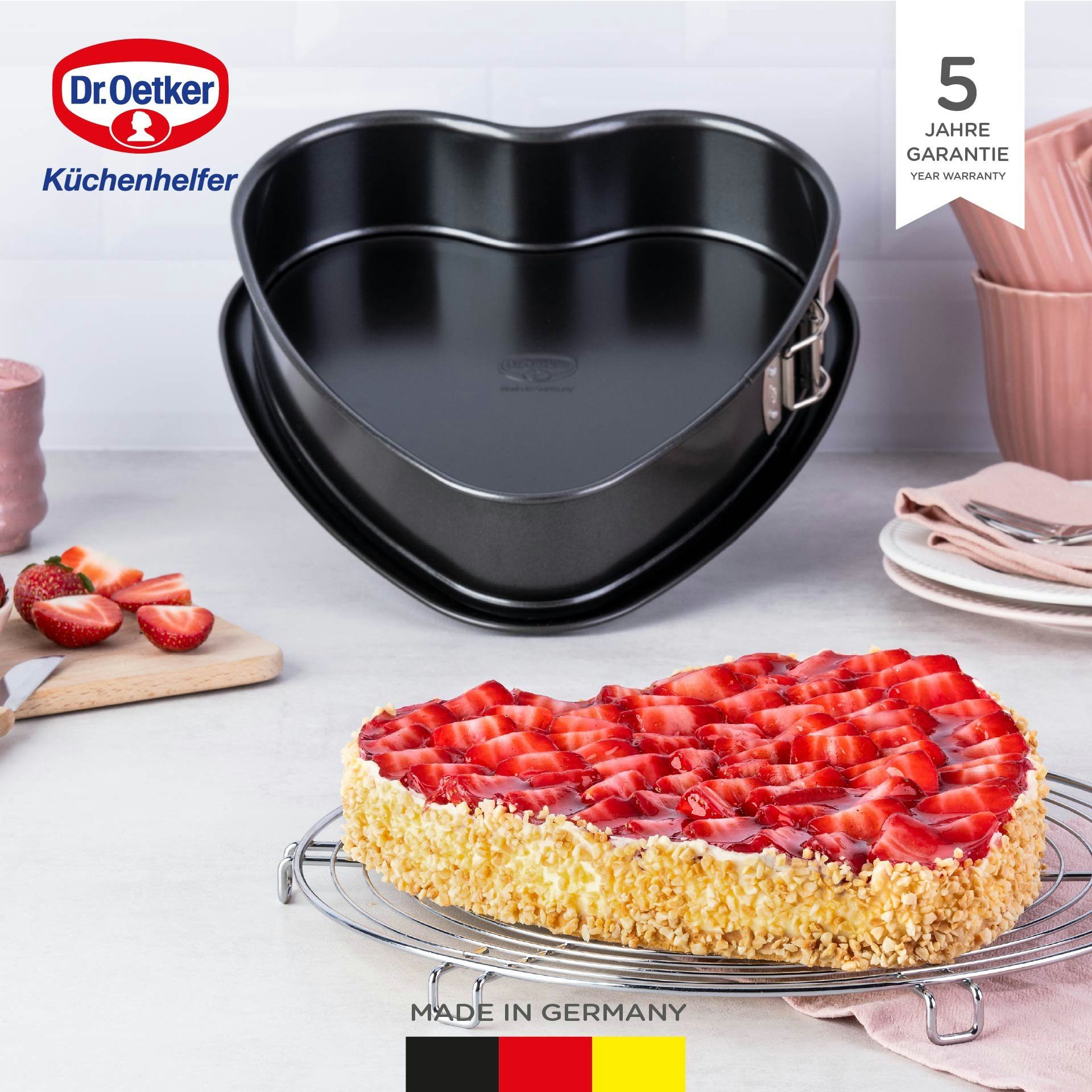 Dr. Oetker Küchenhelfer Springform in Herzform, Auslaufschutzboden, Antihaft, Backform