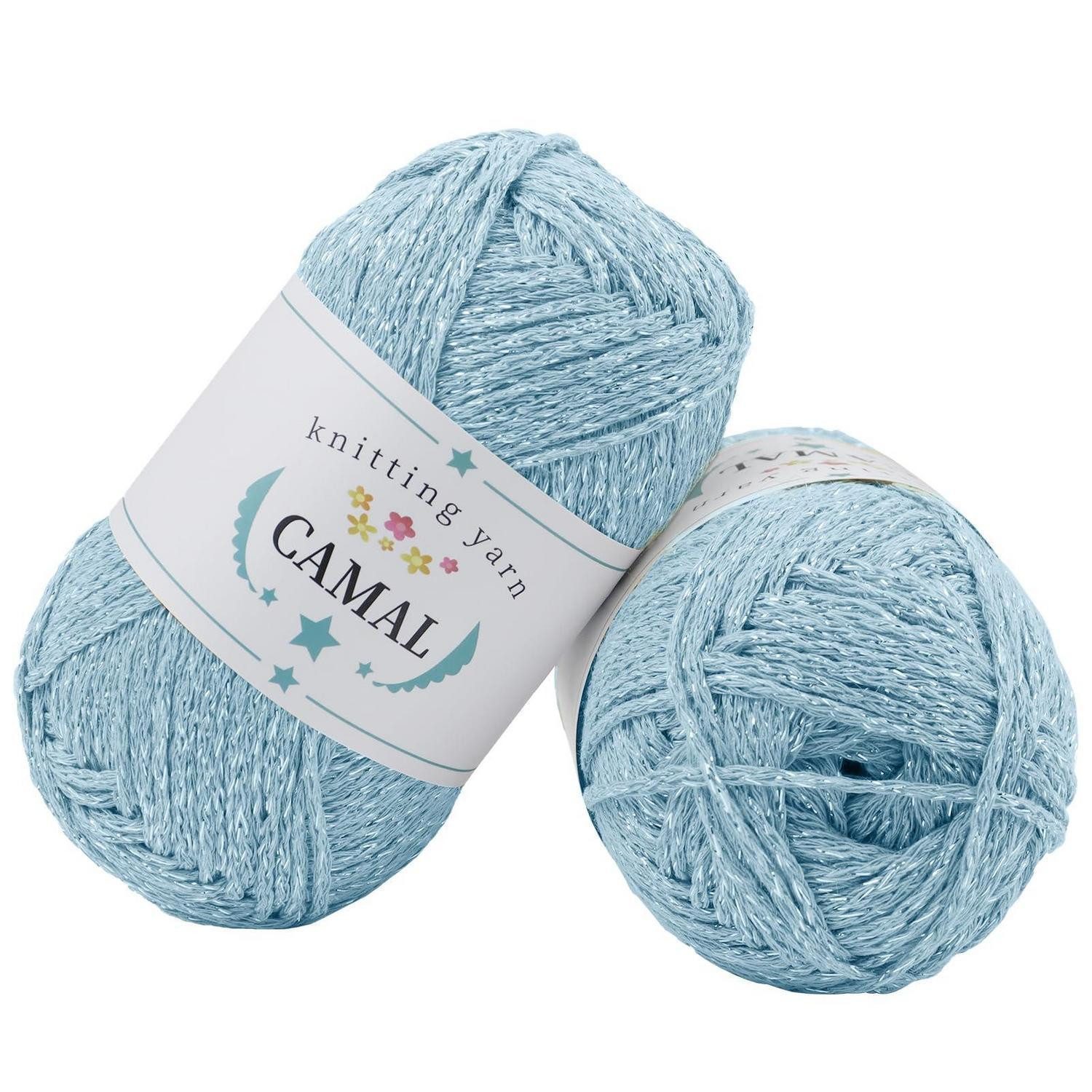 LuxusKollektion Häkelgarn Baumwolle Glitzer Silberseeblau 200g Effektgarn, (2-St)