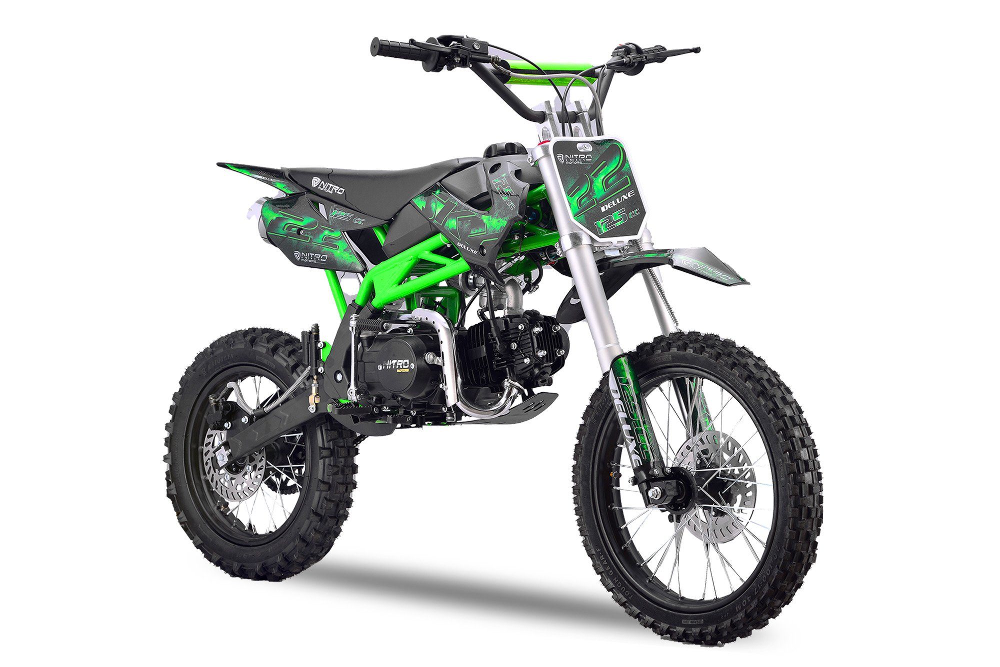 Nitro Motors Dirt-Bike 125cc midi Kinder Dirtbike Sky M17 14/12" Crossbike Motocross, 4 Gang Grün