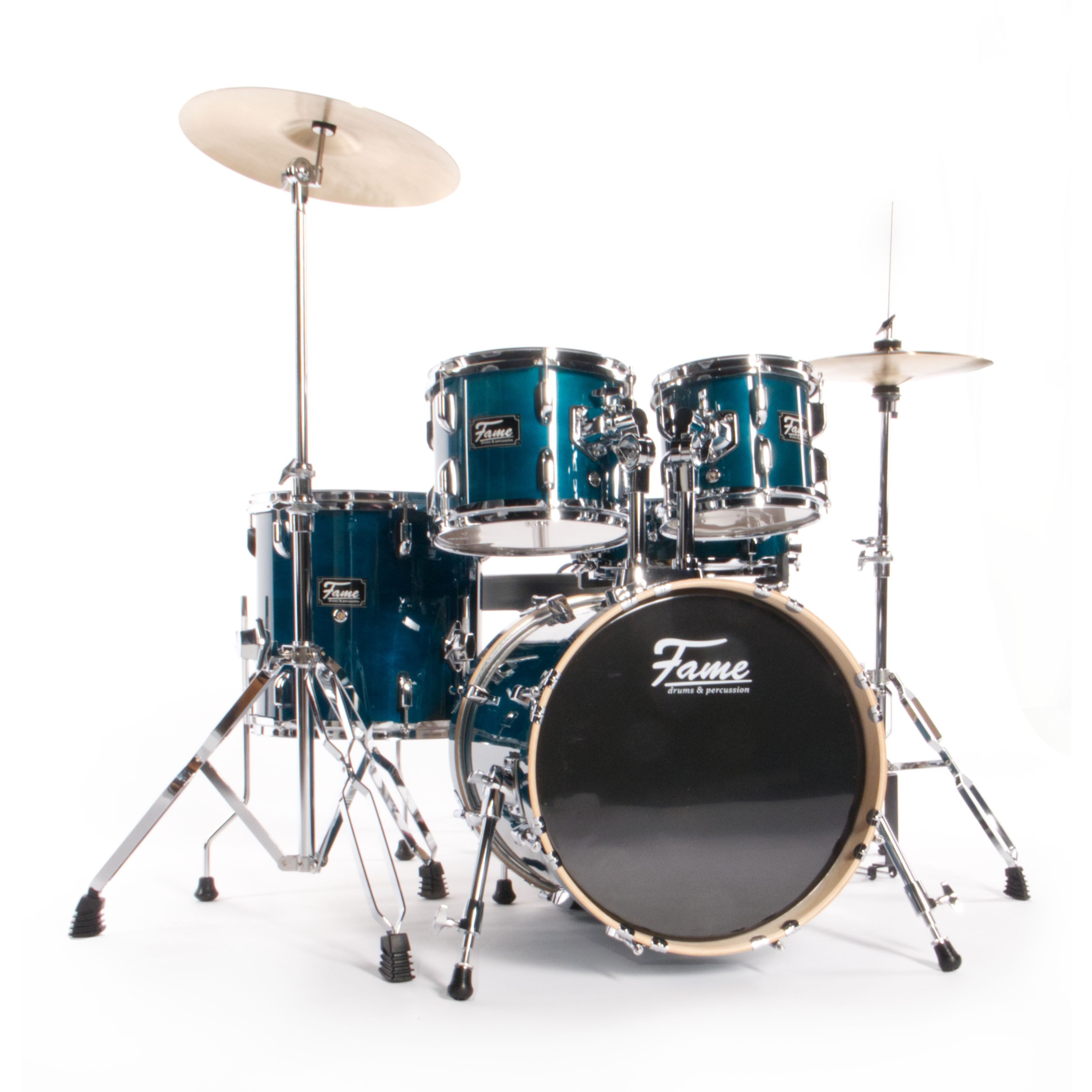 FAME Schlagzeug,Jungle Set Ahorn Drum-Set 16 Zoll BassDrum Grün Chrom Hardware inklusive Becken und Zubehör 9-lagige Holzlagen 4-teiliges Schlagzeug-Set, Schlagzeuge, Drum-Sets, Jungle Set, Ahorn Drum-Set, 16 Zoll BassDrum