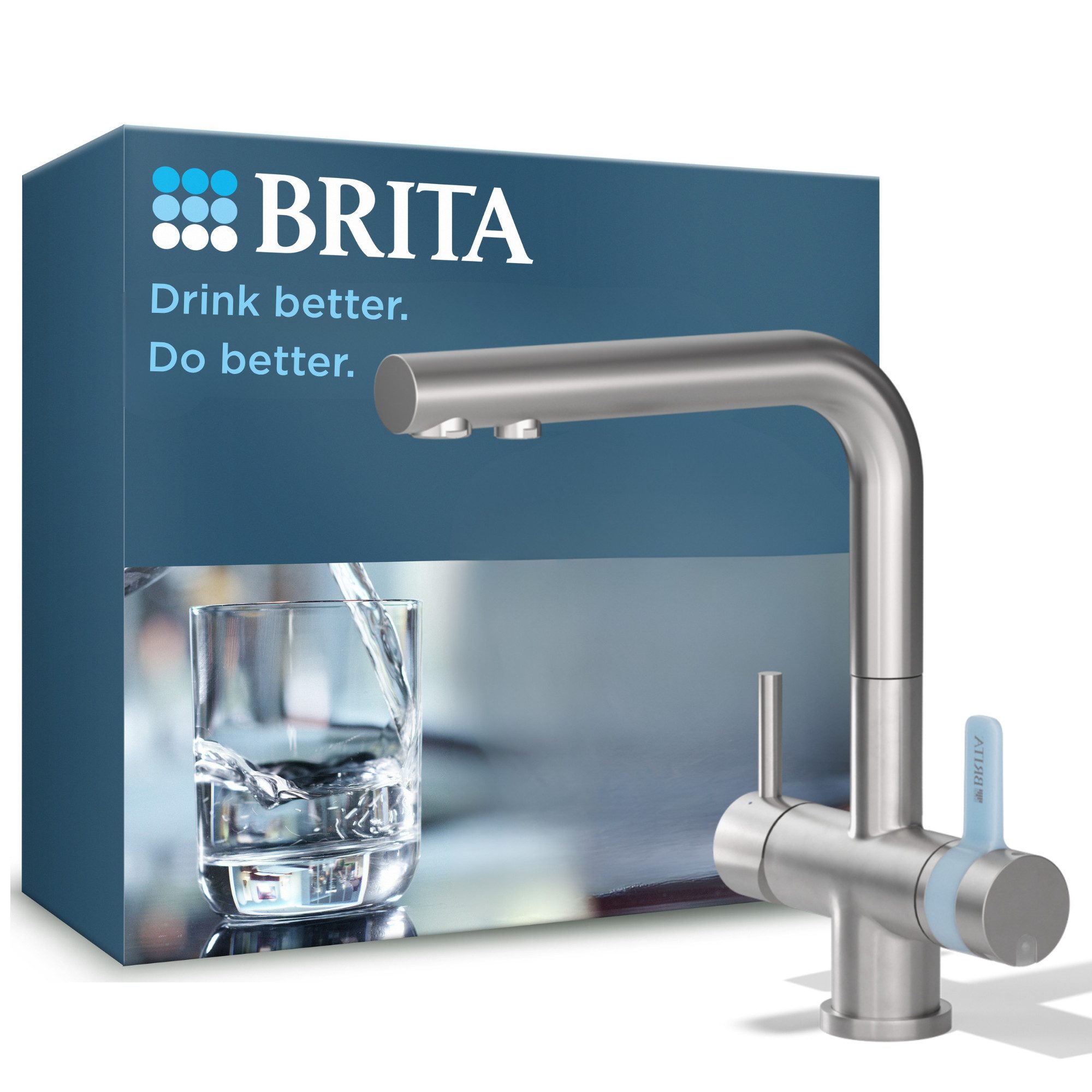 BRITA Küchenarmatur 3-Wege-Küchenarmatur Edelstahl, eckig, inkl. 1 x BRITA P 1000 Wasserfilter
