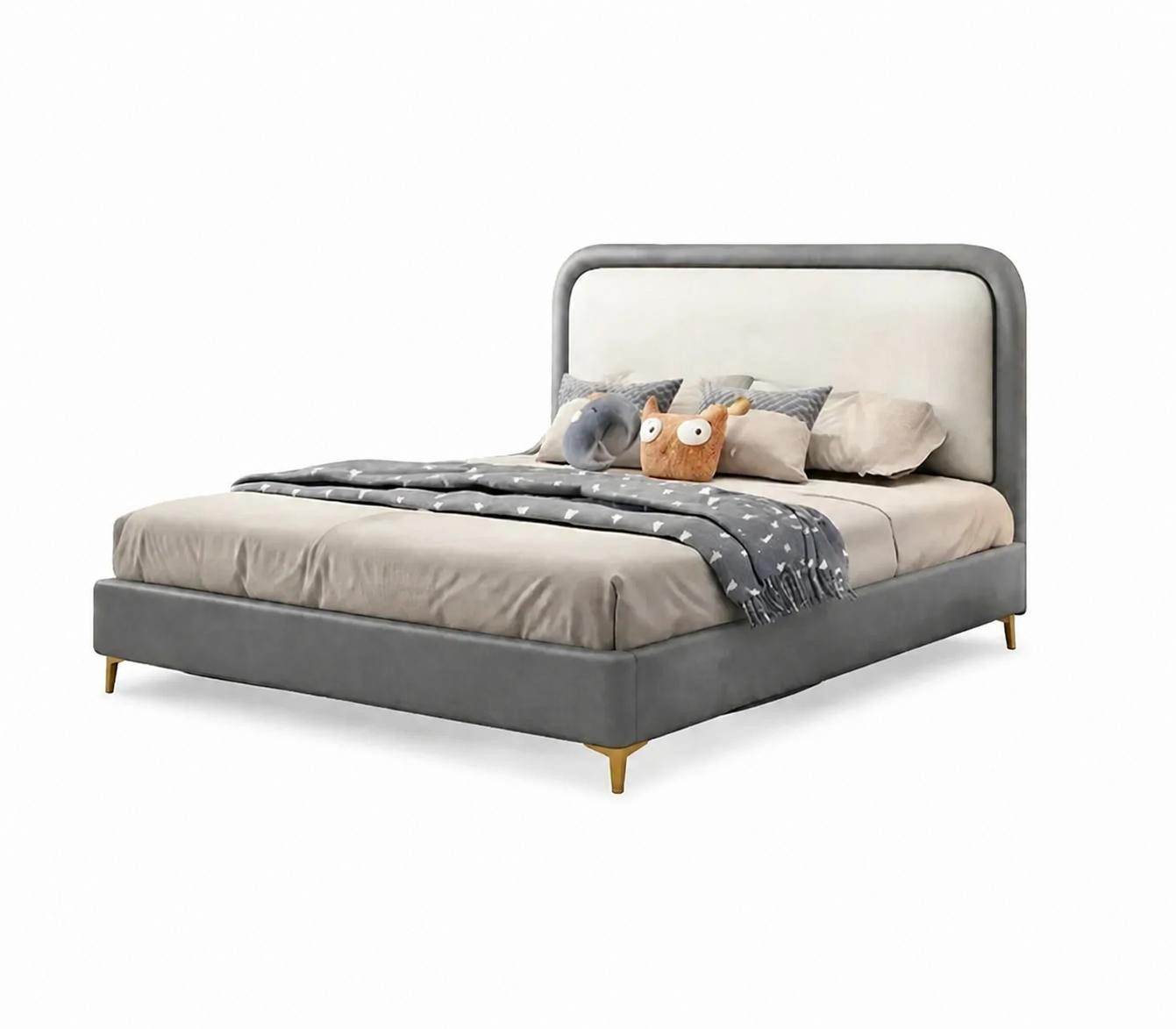 JVmoebel Kinderbett Graues Kinderbett Leder Jugendbett groß für Jungen und Mädchen, Made in Europa