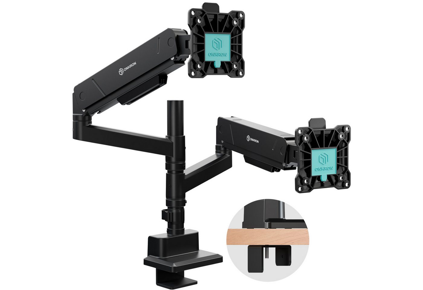 ONKRON Monitor-Halterung 17-42 Zoll, bis 15 kg pro Arm, VESA 75x75-100x100, G140-B, (bis 32 Zoll, neigbar, schwenkbar, drehbar, Gasdruckfeder, Kabelmanagement)