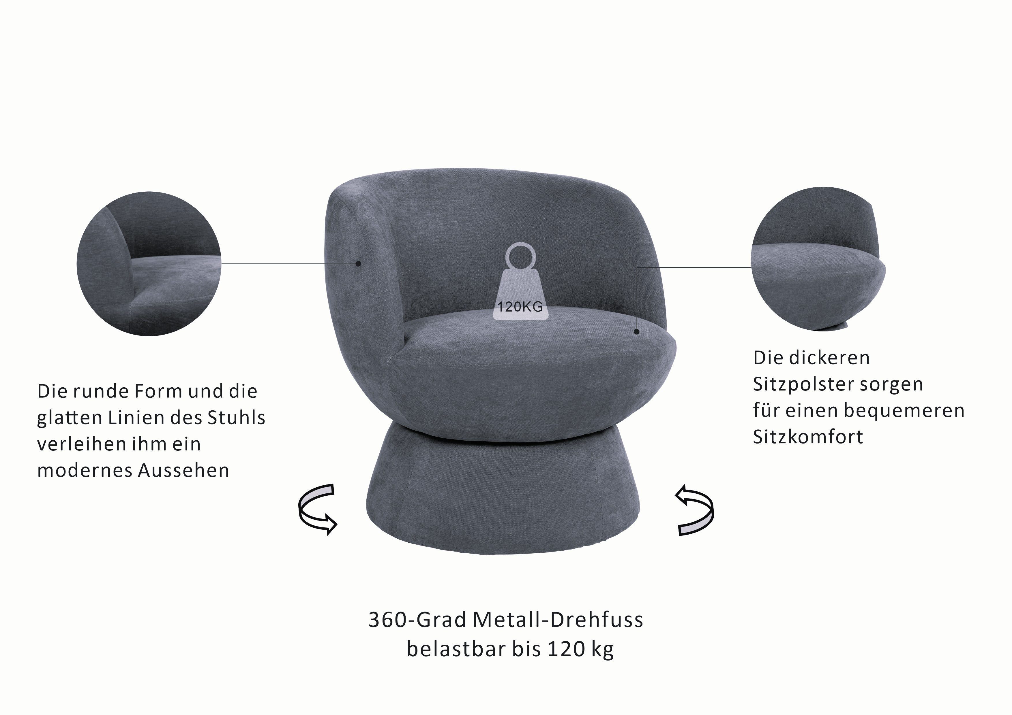 OTTO home Drehsessel ZAZZA Lese-Sessel, TV-Sessel, Loungesessel, 360° drehbar, feiner Struktur-Bezug – Bild 3 von 5