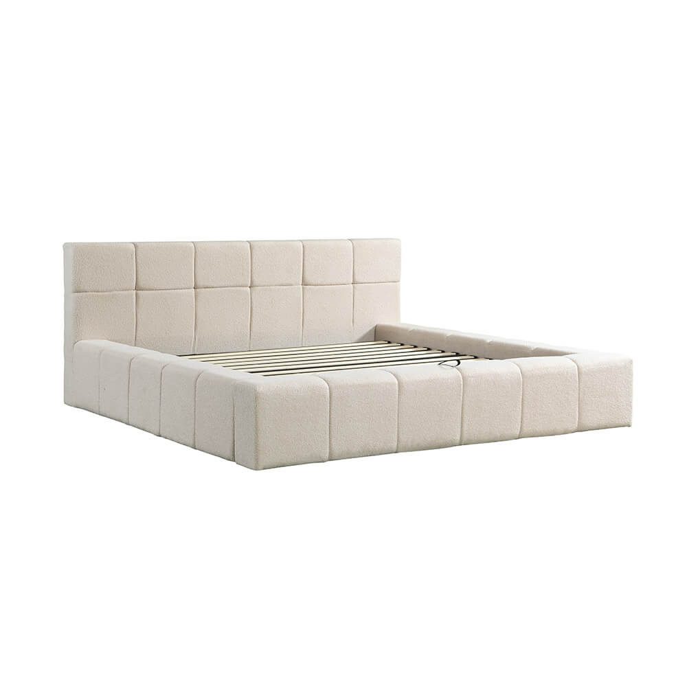 HOME DELUXE Stauraumbett Familienbett - 200 x 200 cm, LED-Beleuchtung, gepolstertes Kopfteil, Teddy Boucle Stoff Bett