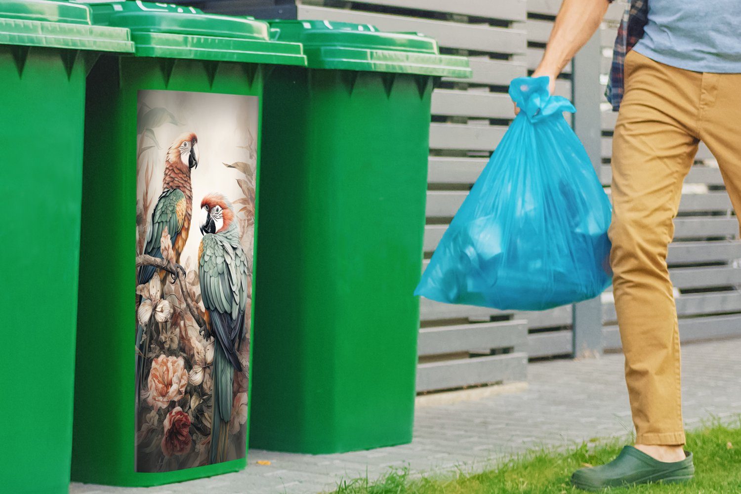 Mülltonne, Sticker, Vögel Natur Abfalbehälter Container, (1 Papageien MuchoWow - Blumen Wandsticker Mülleimer-aufkleber, - St), -
