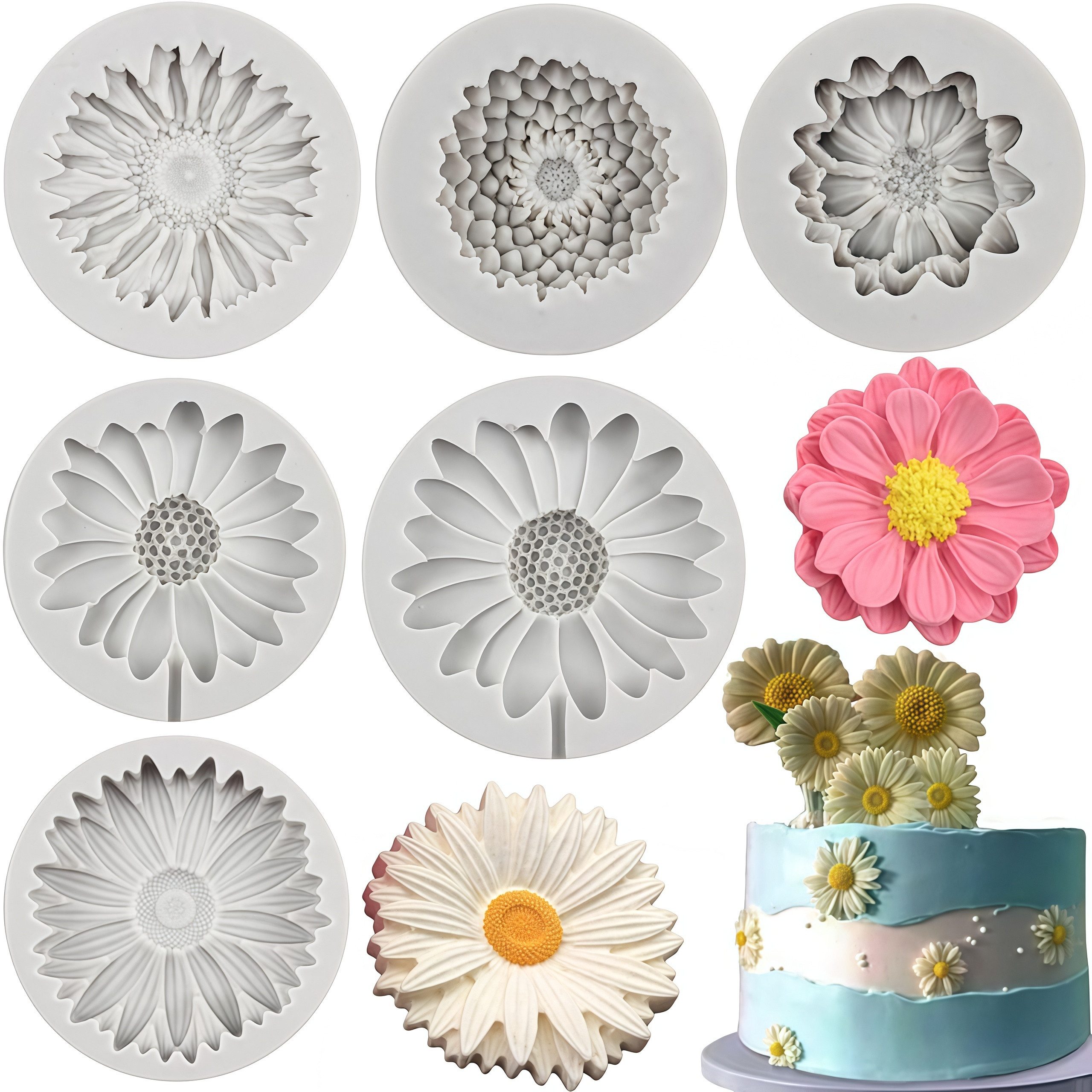 FOUORTUNATE-BEE Silikonform 6er-Set Silikonform für Gänseblümchen-Blüten, (6-tlg), Back- und Schokoladenform für Kuchen und Süßigkeiten