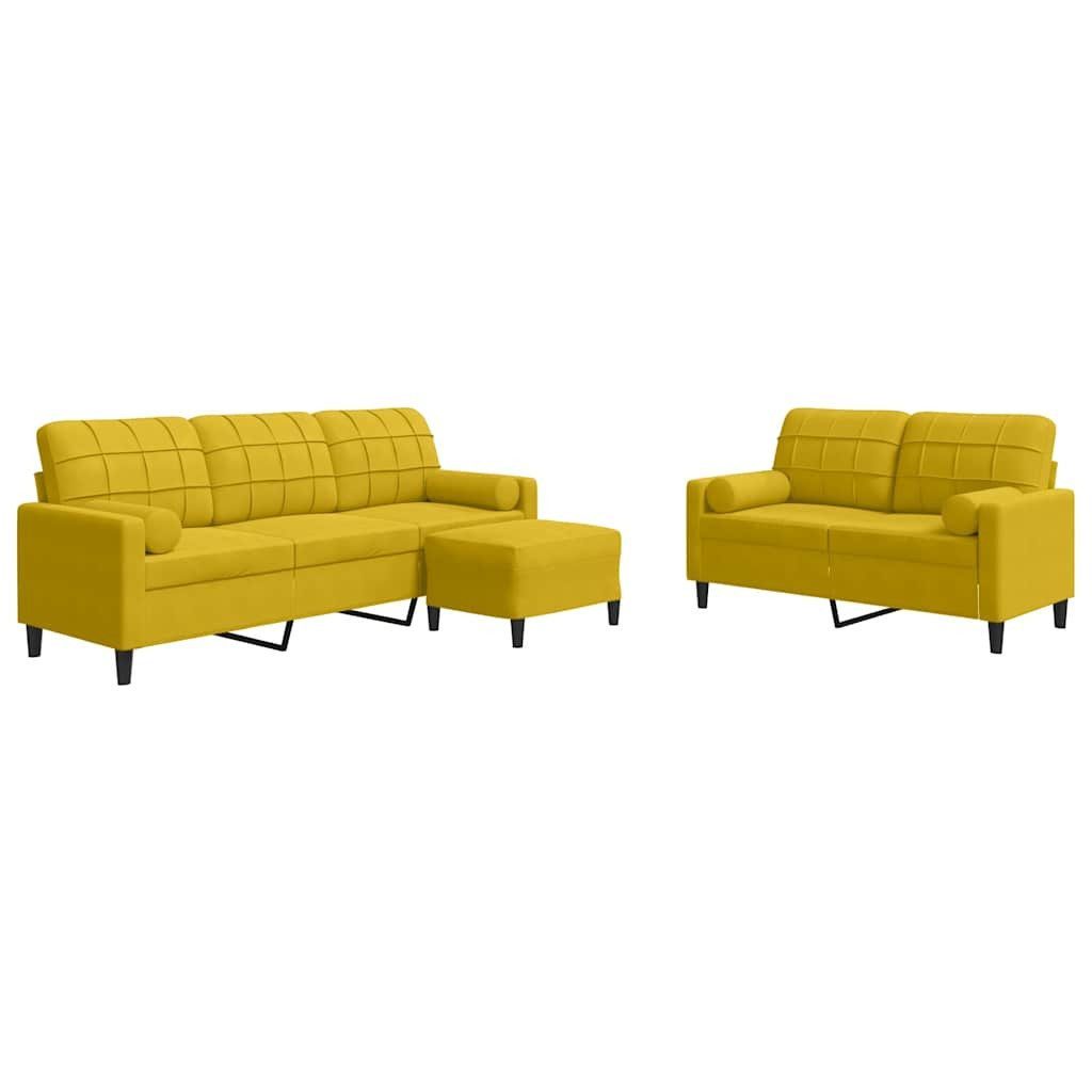 vidaXL Sofa 3-tlg. Sofagarnitur mit Kissen und Nackenrollen Gelb Samt, 1 Teile