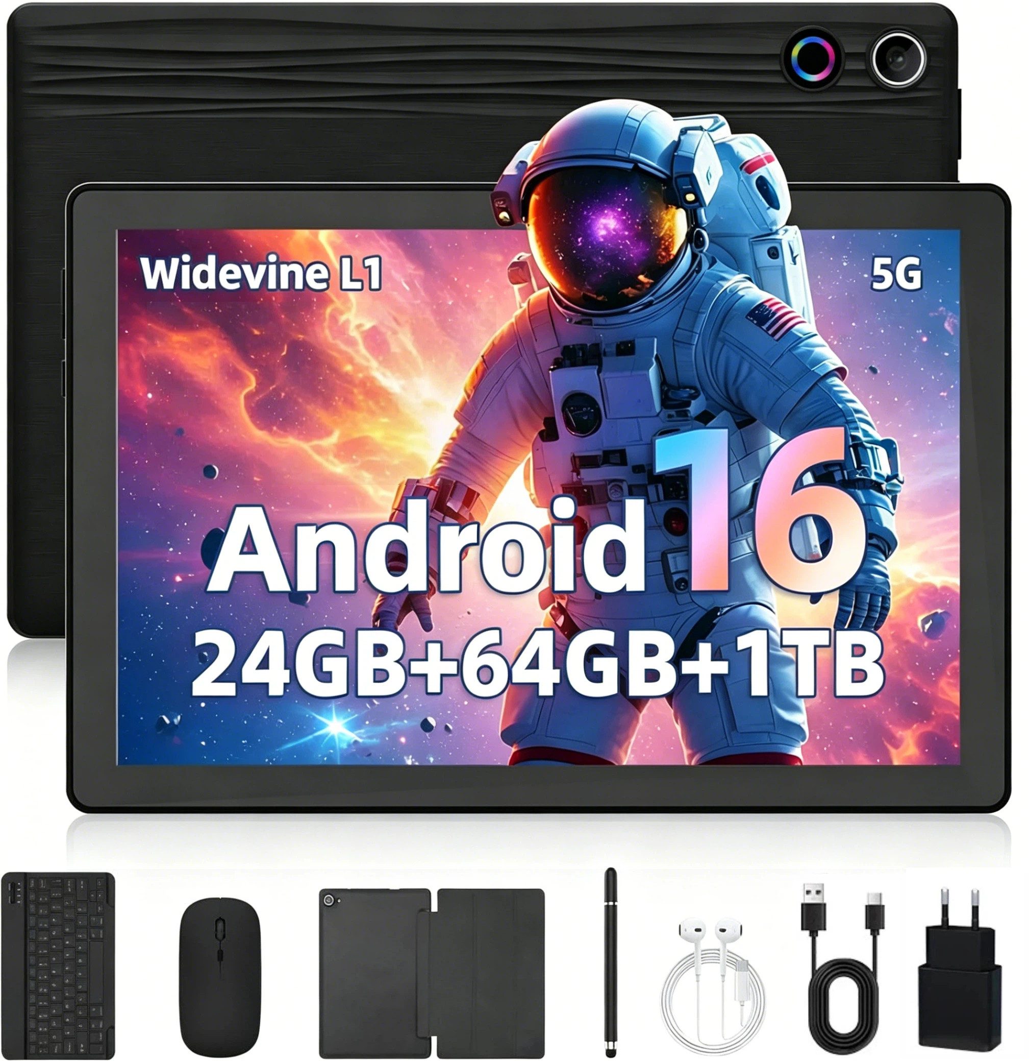 Happybe 10 Zoll, 64GB, Android 15/16, mit Tastatur Hülle Set, WiFi 6, BT 5.4 Tablet (10,1", 64 GB, Android 16, WiFi, 5-Core, WiFi 6, HD 1280x800, 6000mAh Akku)
