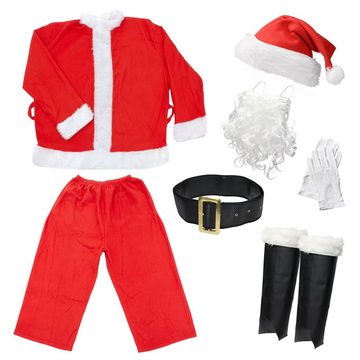 ECD Germany Weihnachtsmann Verkleidung für Weihnachten Nikolauskostüm Santa Claus Anzug, 9-teilig mit Mütze Bart Gürtel Handschuhe Einheitsgröße S-XL Rot-Weiß