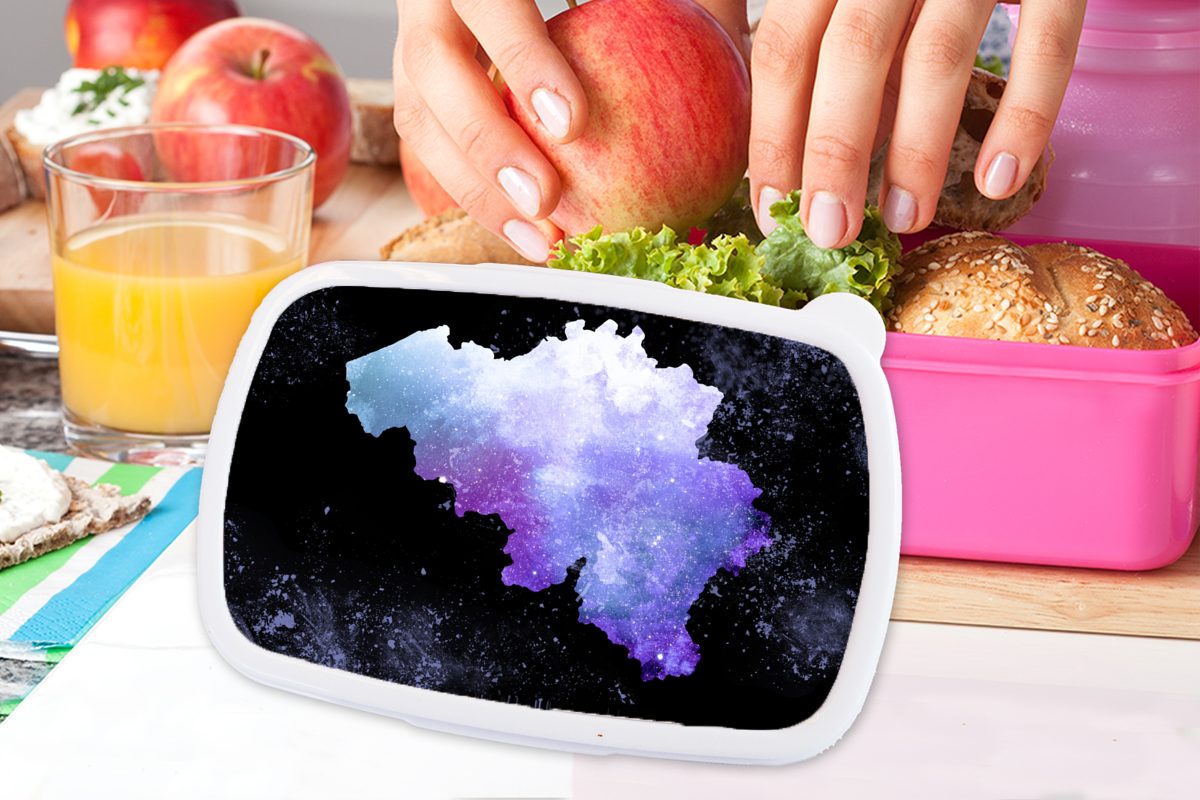 Lunchbox Snackbox, Brotdose Belgien (2-tlg), MuchoWow rosa Kunststoff Erwachsene, Kinder, für Kunststoff, - Brotbox Blau, Mädchen, Karte -