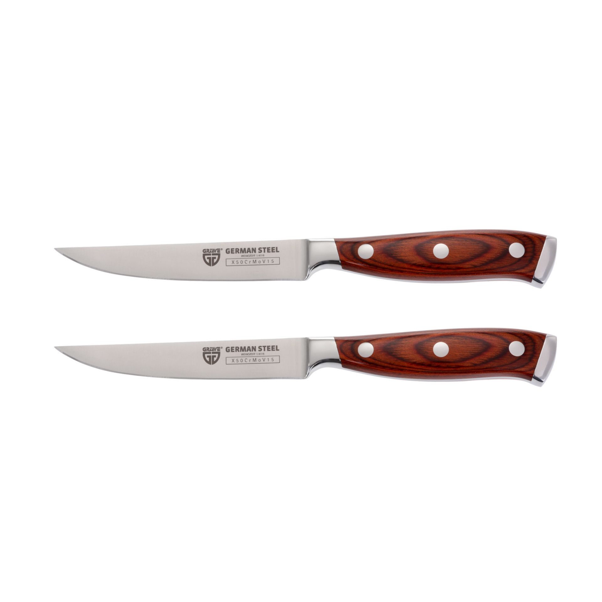 GRÄWE Steakmesser (2 Stück), Steakmesser-Set 2 Stück, Hartholzgriff, mit Geschenkschachtel