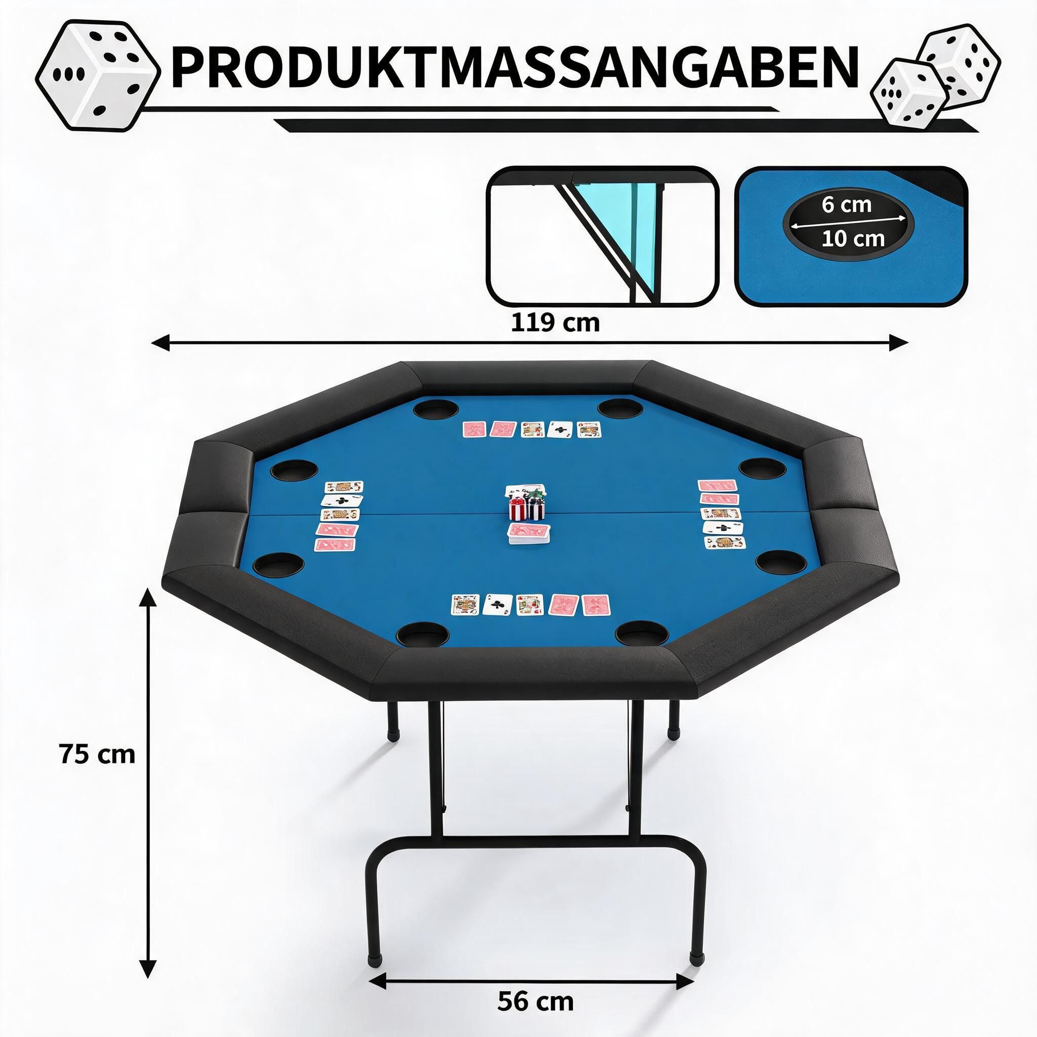 GarveeMore Spieltisch Achteckiger Gamingtisch Klapptisch Campingtisch Gartentisch, Klappbarer, wasserabweisende Oberfläche, gepolsterter Rand für 8