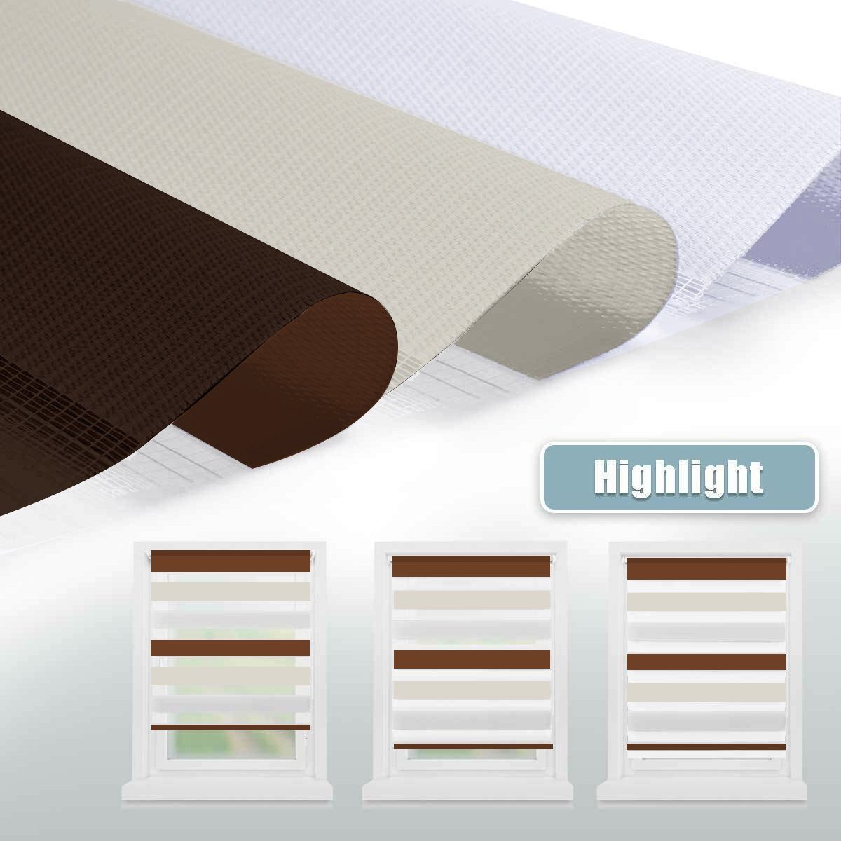 Doppelrollo Ohne Bohren, Weiß/Beige/Anthrazit, OUBO, freihängend, verspannt, Klemmfix, Klemmträger, Lichtschutz schnelle und einfache Montage mit beiliegendem