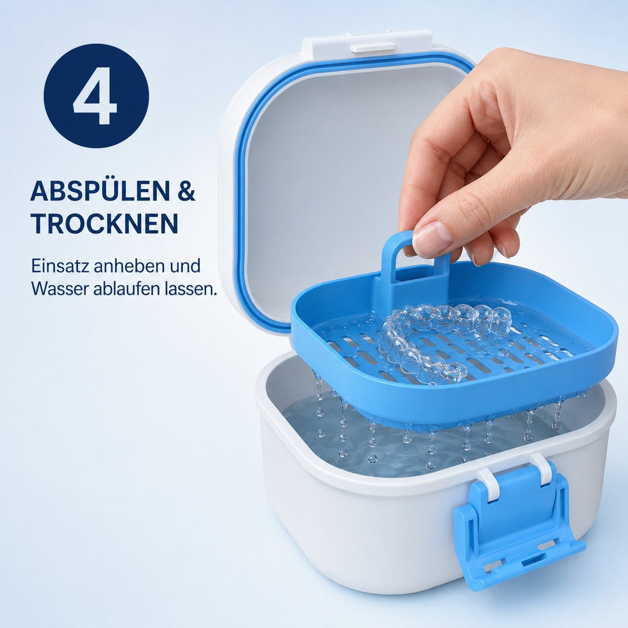 Luckice Zahndose Zahnprothesen Aufbewahrungsbox mit Einweichsieb (Set, 1 St., Einschichtige Zahnersatz-Reinigungsbox mit Verschlussclip), Mit Sieb zum Einweiche – Bild 4 von 5
