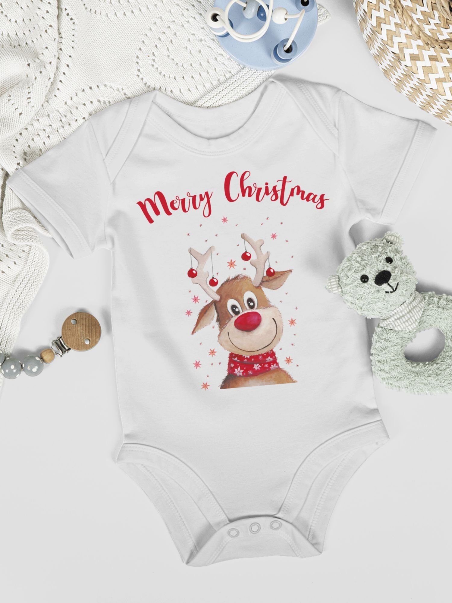 1 Rentier Weihnachten Merry Weiß Kleidung Shirtbody Christmas Baby Shirtracer