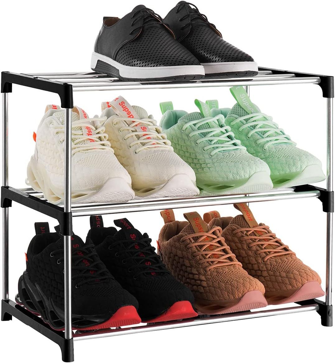 Diwzbyn Schuhregal Schuhregal Stapelbar 3/4 Ebenen, Leichter Schuhorganizer Schwarz, Für Flur, Eingang, Schlafzimmer & Kleiderschrank