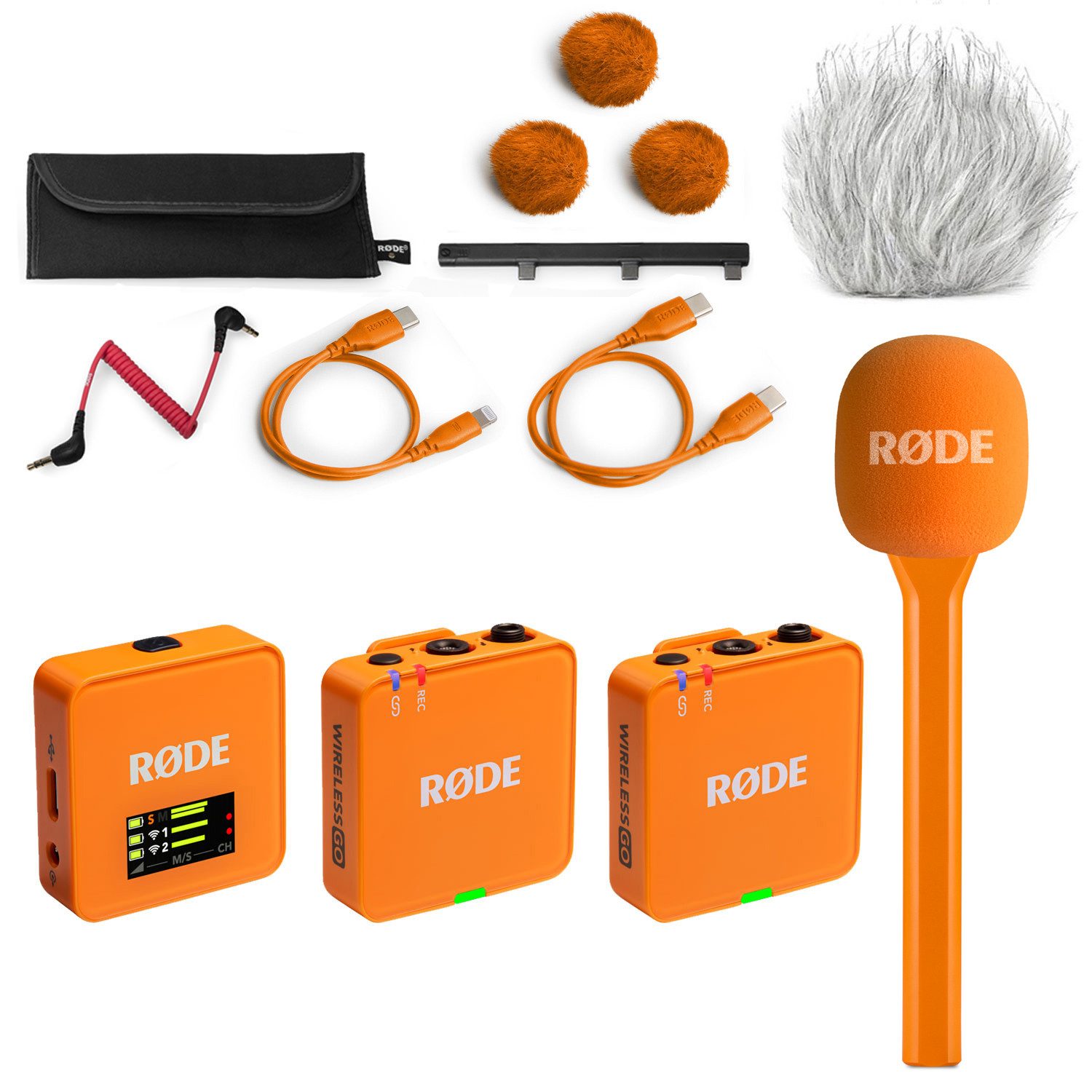 RØDE Rode Mikrofon-Funksystem Wireless GO Gen 3 Interview Set Orange. Digitales Aufnahmegerät (Vorteils-Set mit Interview Go und Fell-Windschutz)