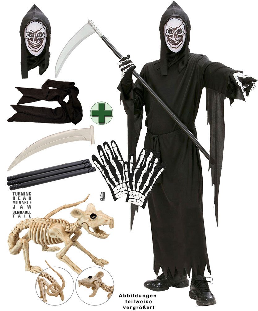Karneval-Klamotten Kostüm Skelett Kostüm Kinder Grim Reaper Halloweenkostüm, Halloween Kinderkostüm Unisex Karneval mit Skelett Spinne Handschuhe