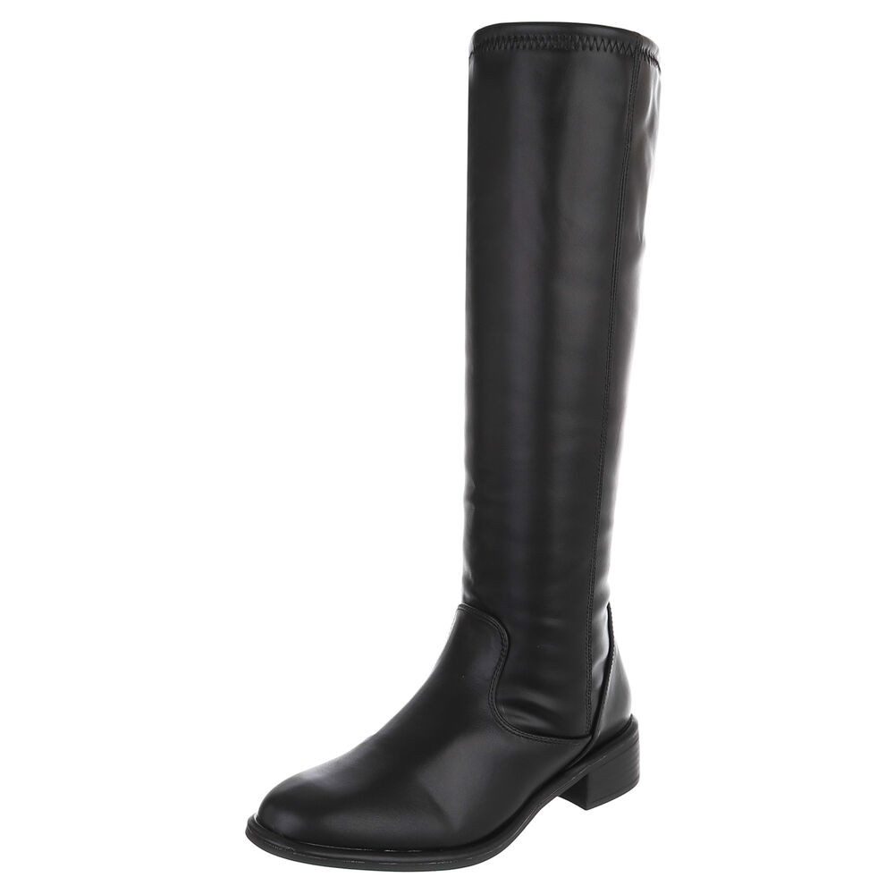 Ital-Design Damen Kniehochstiefel mit Blockabsatz, elegant Stiefel (92078916) Blockabsatz Flache Stiefel in Schwarz