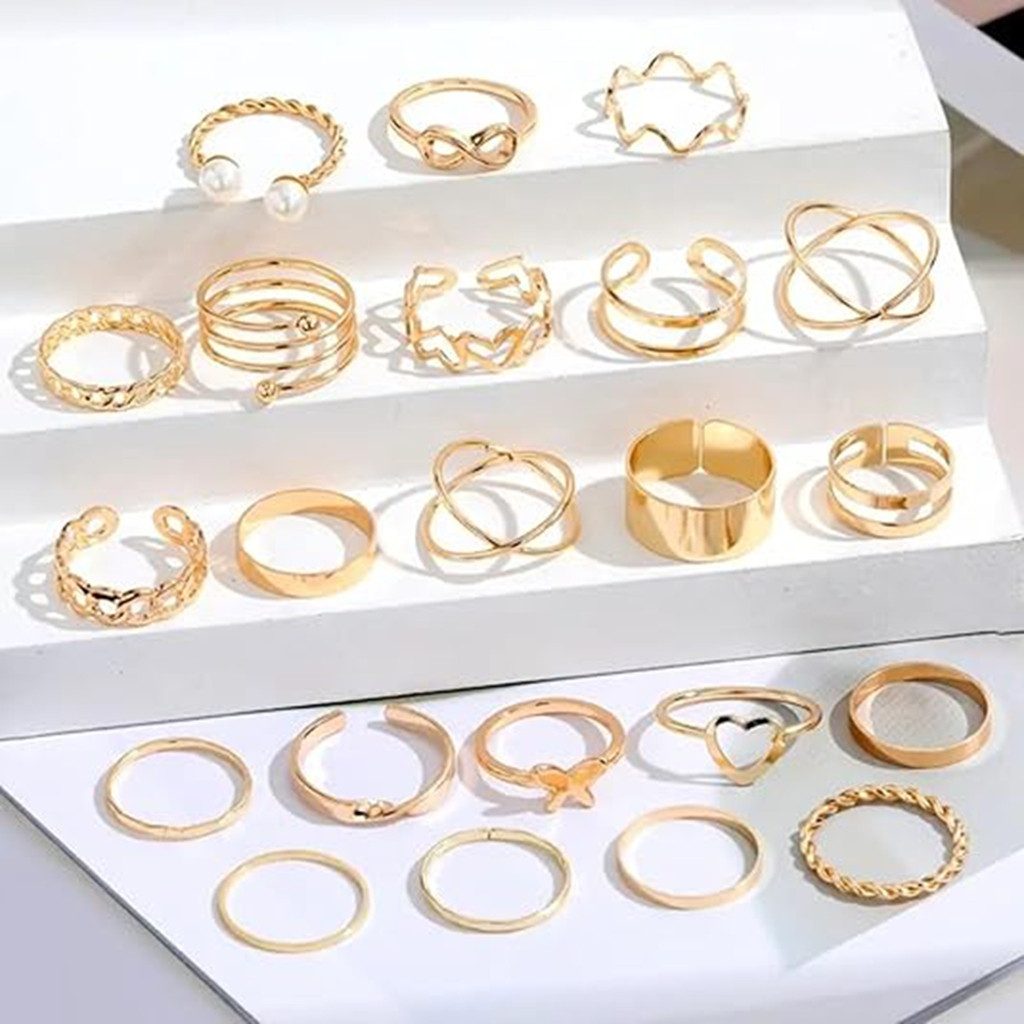 WowWoke Fingerring 22 teiliges offenes Ring Set, Herzringe im Retro Look für Damen (Set, 1-tlg., Perfekt für Schichten & Stapel-Looks), Offene Ringe – flexibel  – Bild 5 von 5