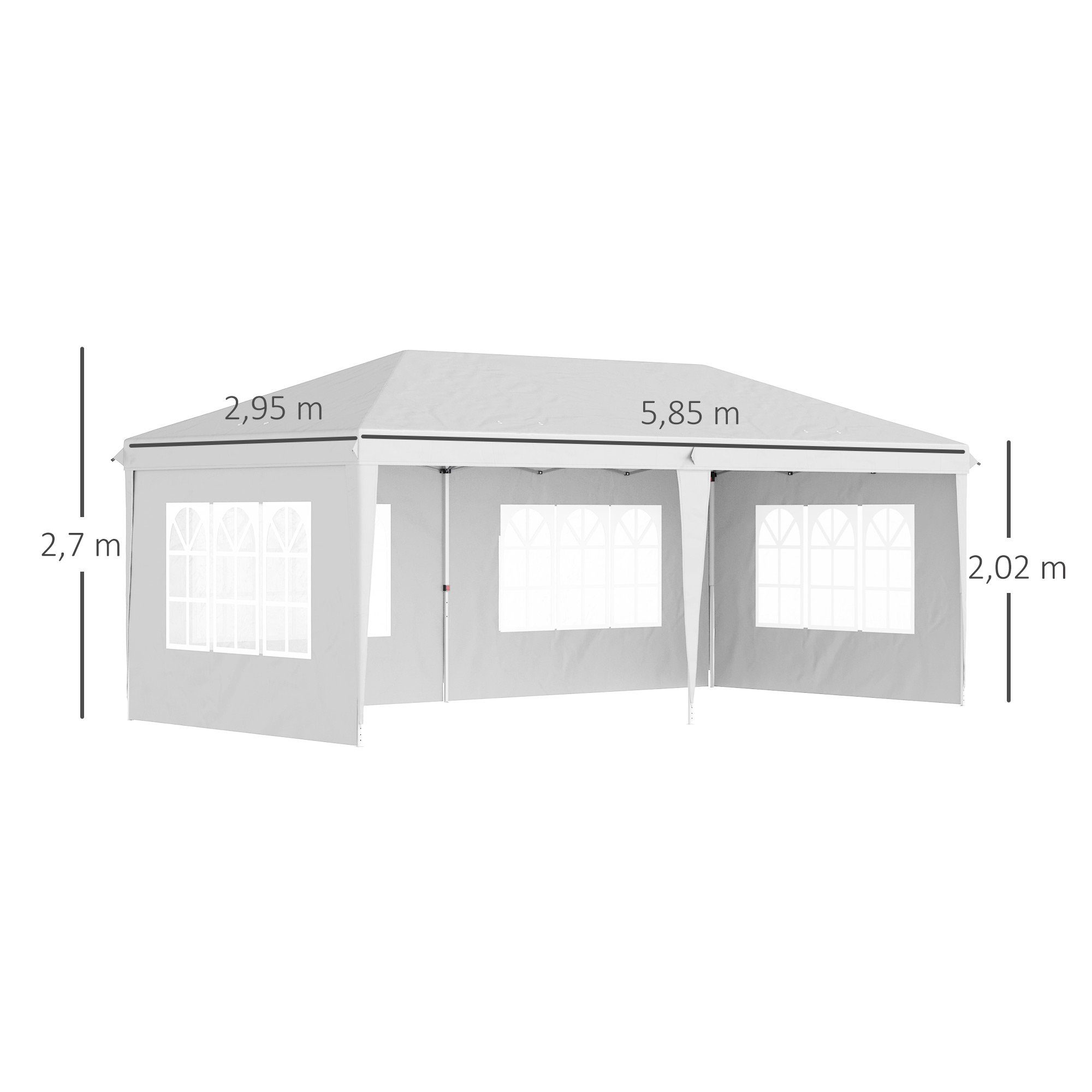 Outsunny Faltpavillon Partyzelt mit UV-Schutz, mit 4 Seitenteilen, (Faltpavillon, Pavillon), für Garten, Balkon, Weiß