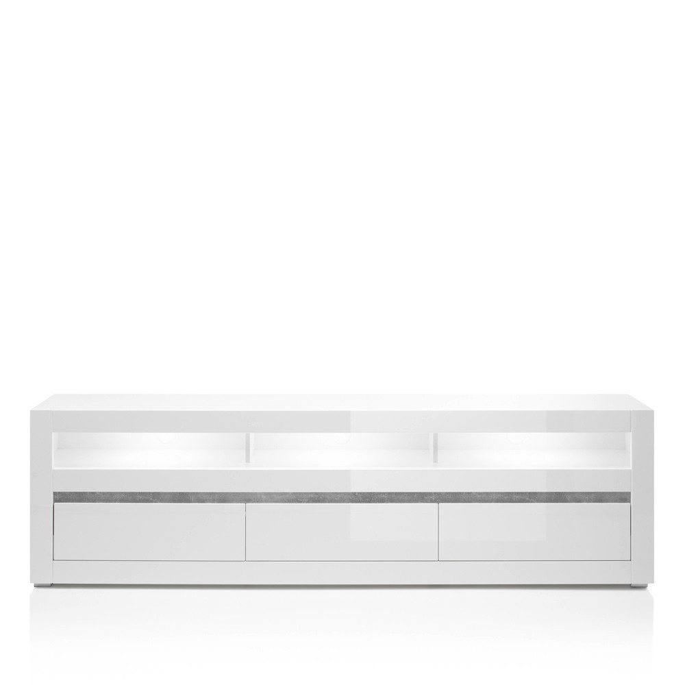 Lomadox Lowboard COGO-61, weiß Hochglanz inkl. LED und Griffmulden in Beton günstig online kaufen