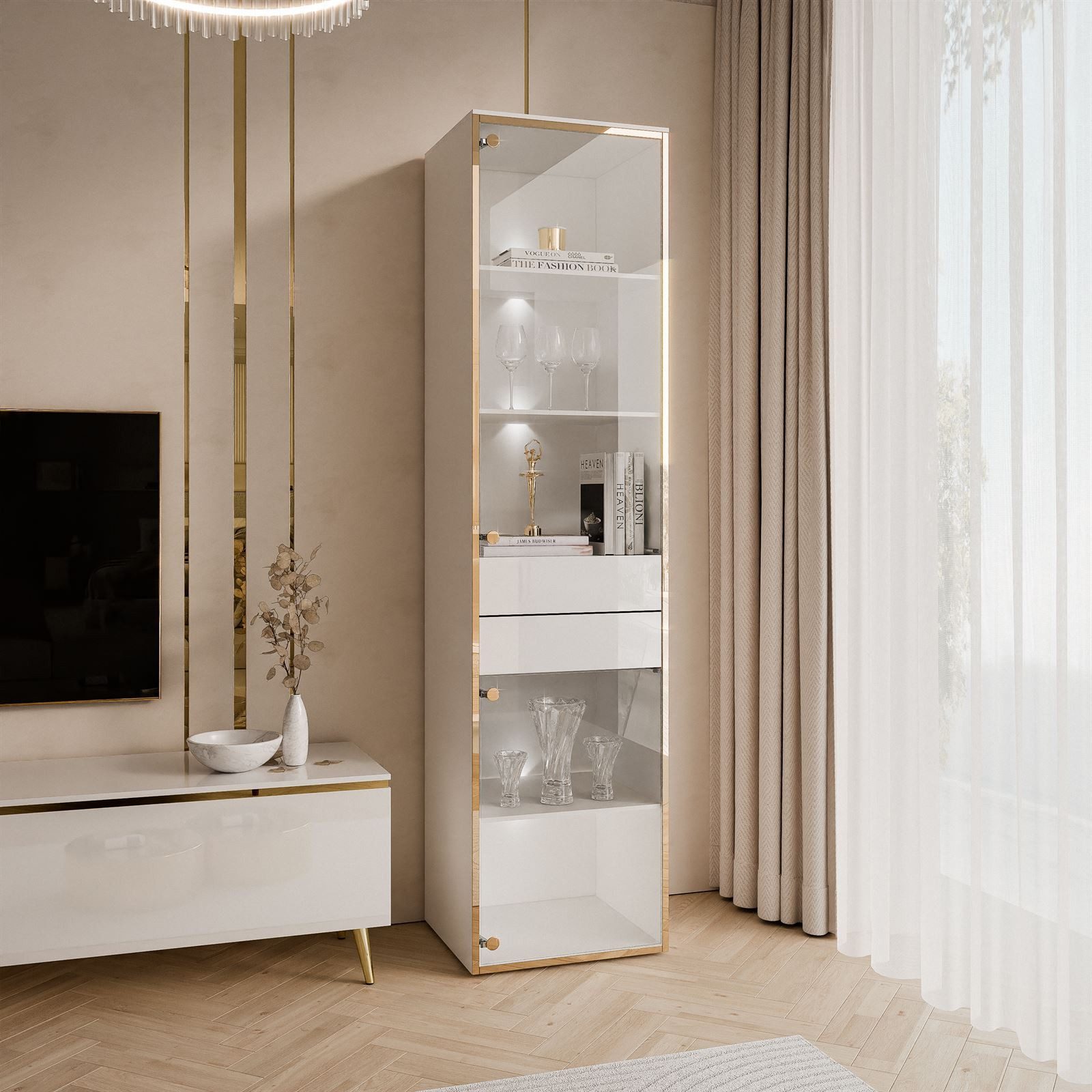 ALLHOUSE24 Vitrine PEONY Breite 45 cm Glasvitrine mit LED Beleuchtung weiß günstig online kaufen