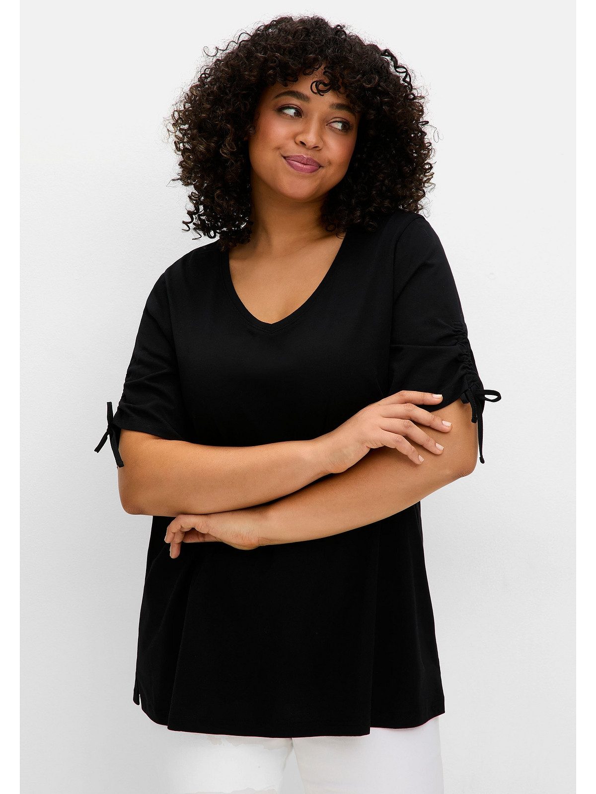 Sheego T-Shirt Große Größen mit Tunnelzug am Ärmel, im Doppelpack