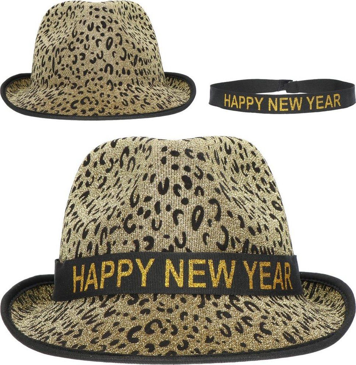 Folat Sonnenhut Happy New Year unisex 59 cm Lurex gold/schwarz