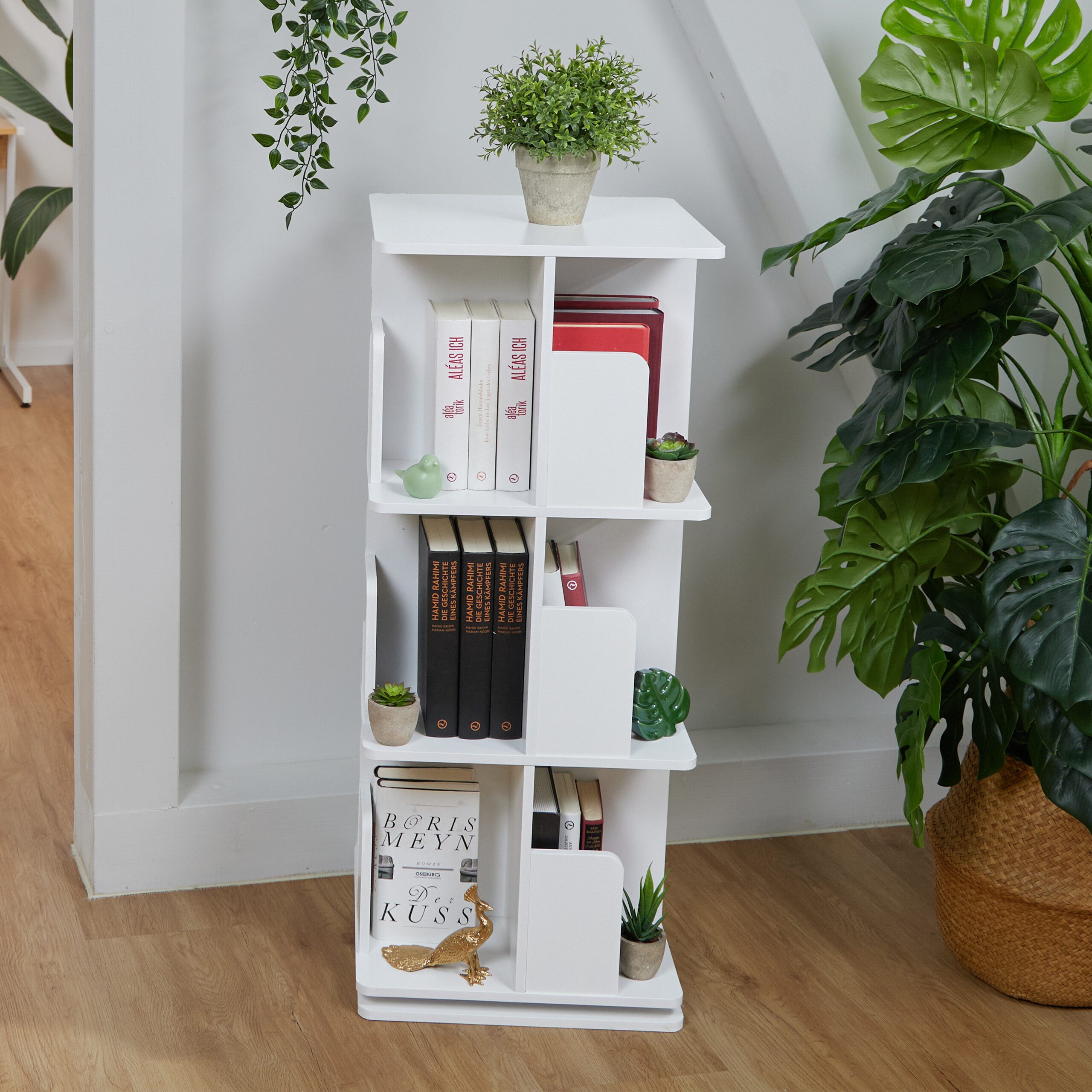 relaxdays Bücherregal Weißes Bücherregal drehbar, 3 günstig online kaufen