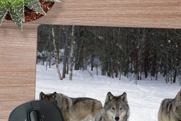MuchoWow Gaming Mauspad Wolf - Schnee - Kanada (1-St), Mousepad mit Rutschfester Unterseite, Gaming, 40x40 cm, XXL, Großes