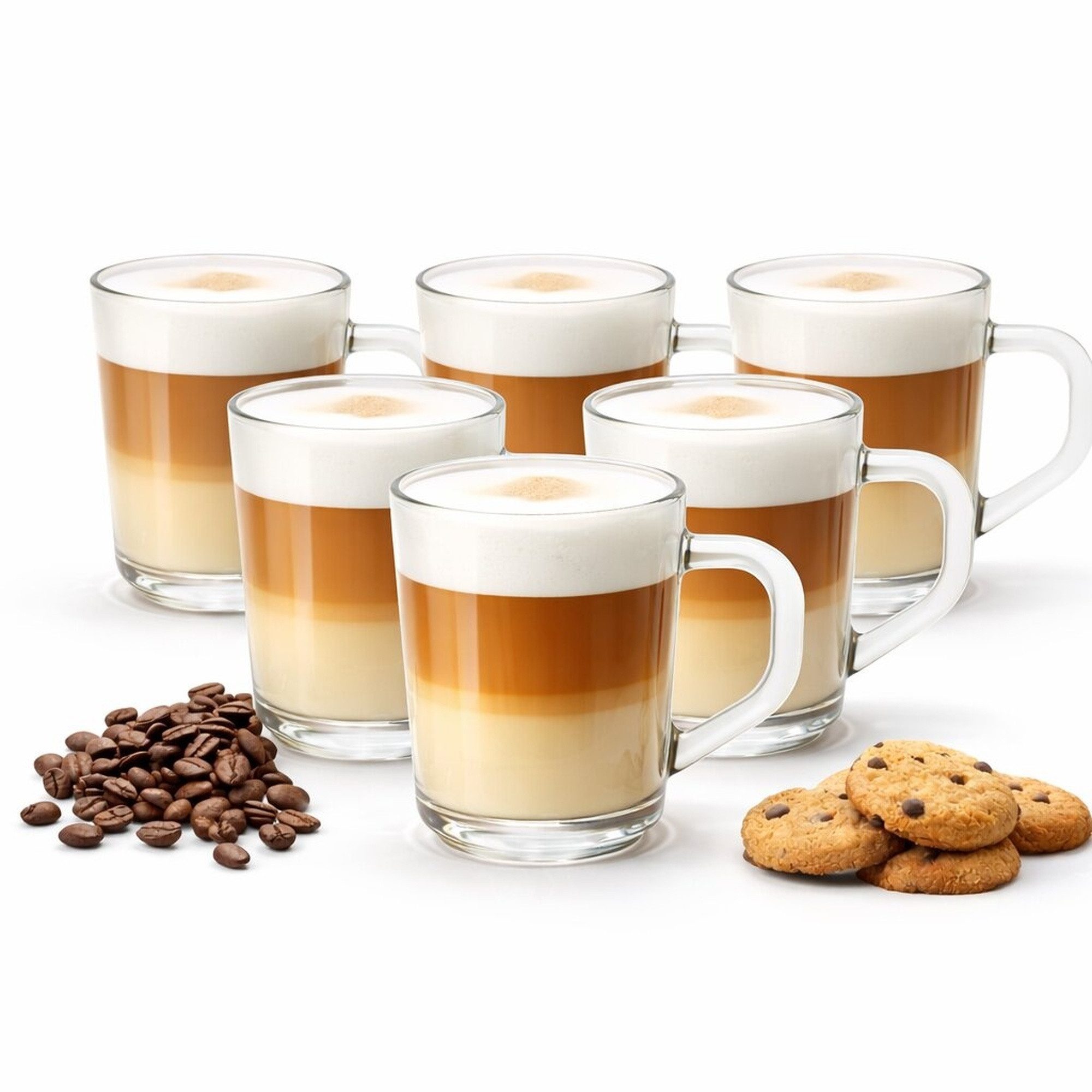 BigDean Latte-Macchiato-Tasse mit Henkel 230 ml klare Latte Gläser & Cappuccino Gläser Kaffeegläser, 6-tlg., Glas, Spülmaschinengeeignet, Mikrowellengeeignet, Stabiler Stand