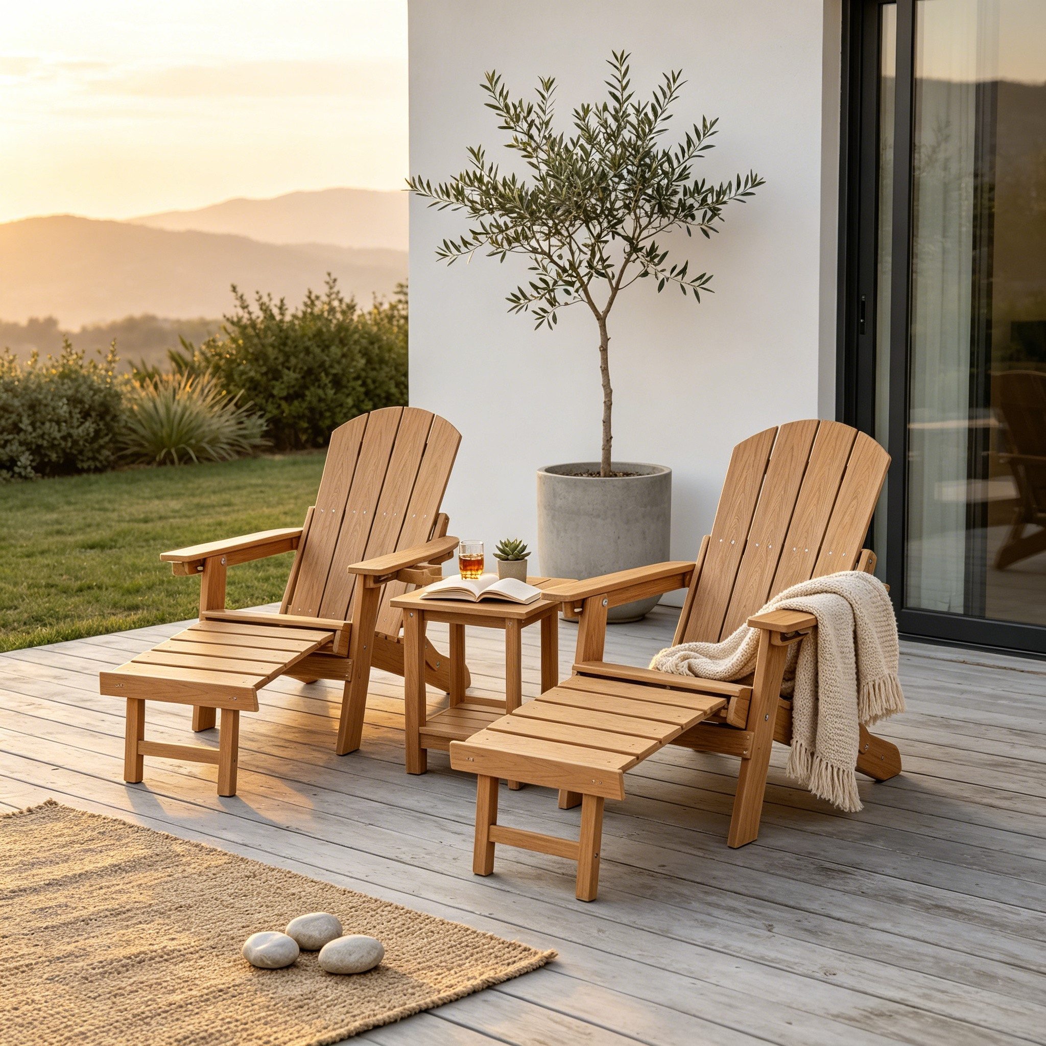 NJLyuhome Gartenstuhl Allwetter-Adirondack-Stuhl mit integrierter Fußstütze & Getränkehalter (1 St), Wetterfester Adirondack-Stuhl für Terrasse, Balkon & Garten