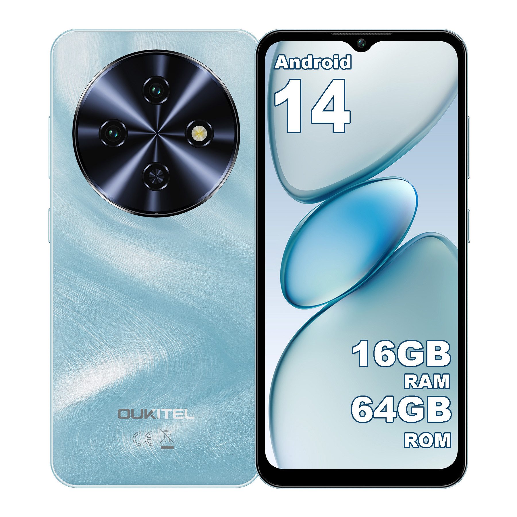 OUKITEL C5 Handy Ohne Vertrag, 5000mAh, 6.52" HD, Android 14 Smartphone (16,56 cm/6.52 Zoll, 64 GB Speicherplatz, 13 MP Kamera, 6,52'' Display, 16GB RAM 64GB ROM, GPS, OTG, 4G Dual SIM)