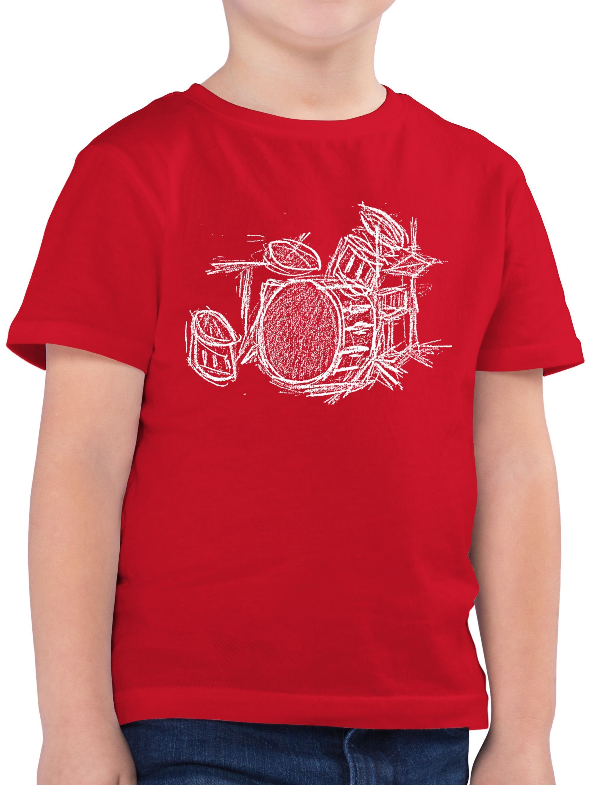 Shirtracer T-Shirt Schlagzeug - Kreidezeichnung Music 3 Rot